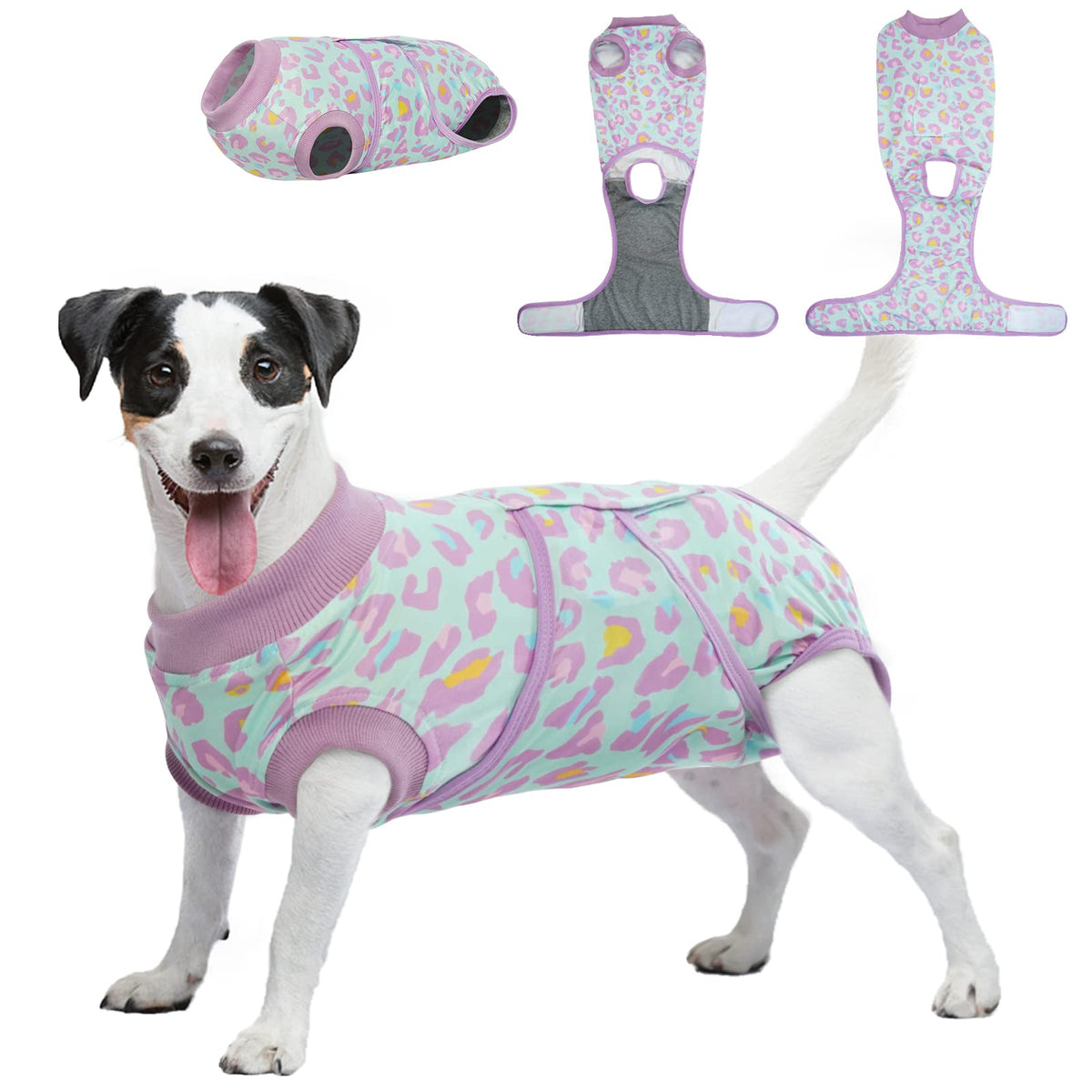 Kuoser Dog Recovery Suit For Dogs After Surgery,Professional Surgical Onesie For Female Male Dogs Spay Neuter,Soft Dog Surgery Suit Bodysuit For Abdominal Wounds Skin Disease,Light Purple Leopard M