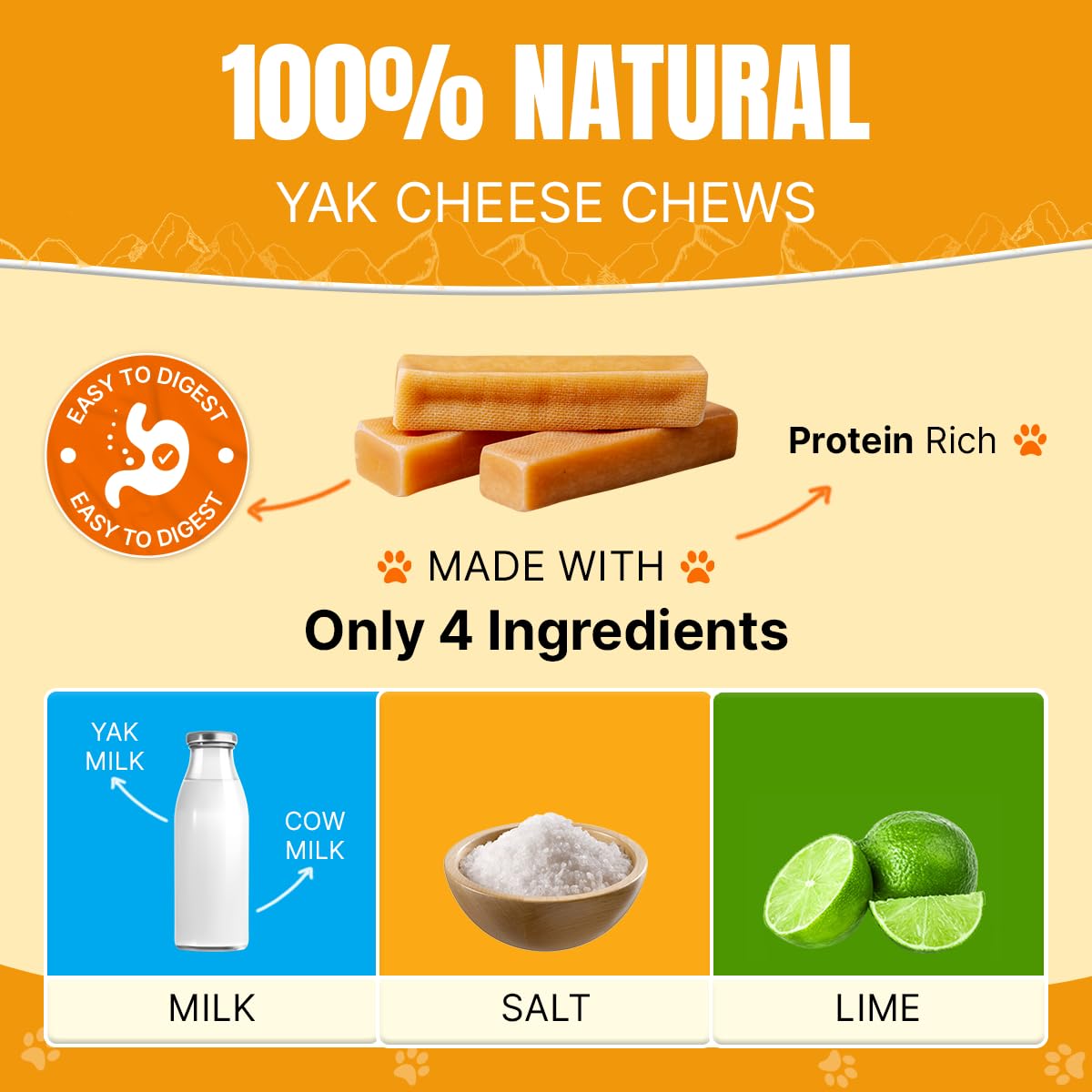 Tibetan Dog Chew Yak Cheese Sticks - Natural Treats for Extra Large Dogs, Long-Lasting, Easy Digest, Perfect for Aggressive Chew