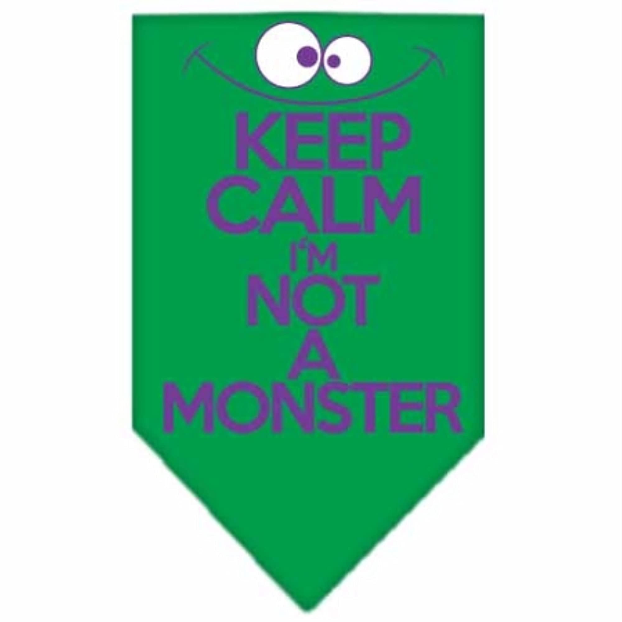 Pet and Dog Bandana Screen Printed, "Keep Calm, I'm Not A Monster" Emerald Green Large