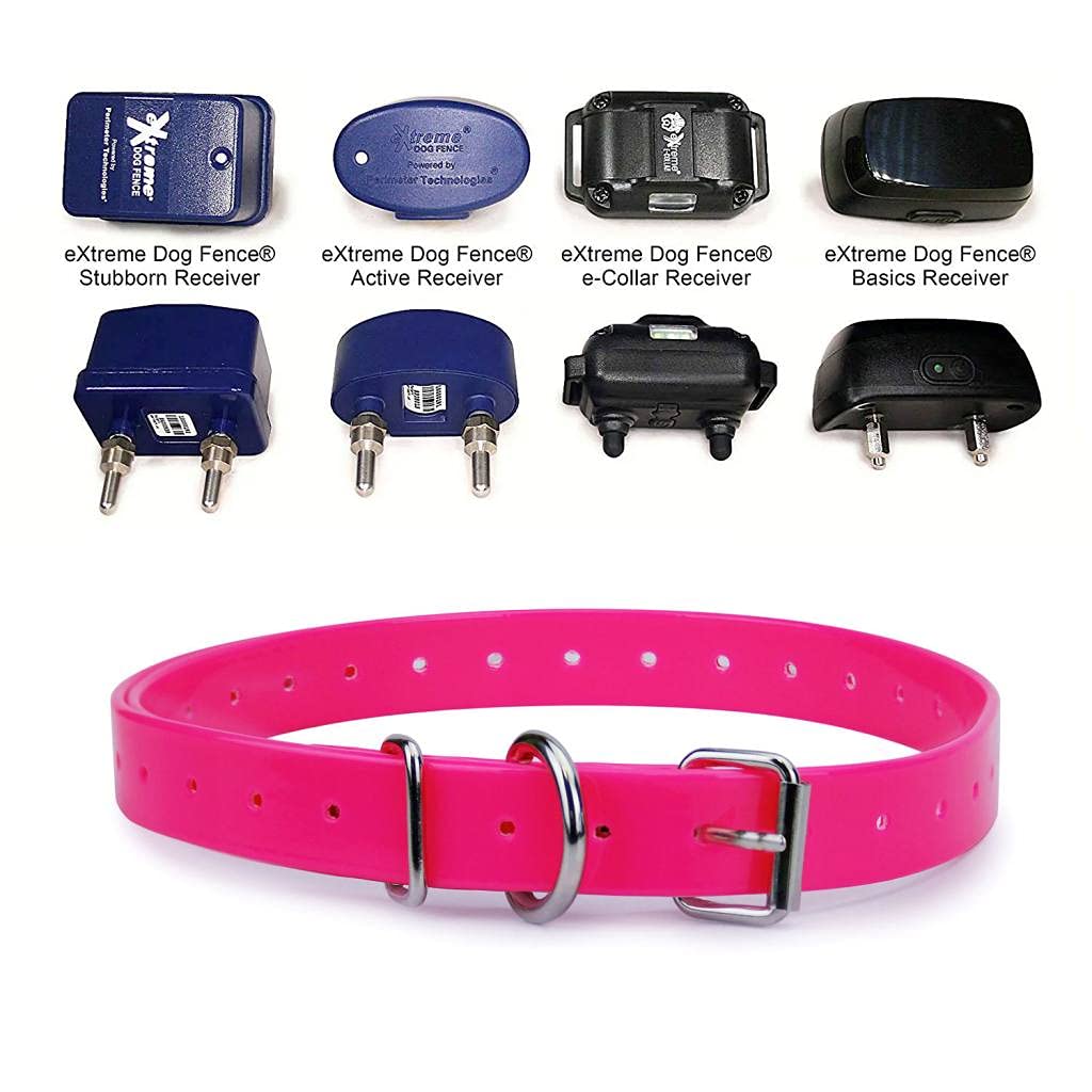Hot Pink 3/4 Heavy Duty Tpu Coated Nylon Replacement Dog Collar Strap With Metal Buckle For Shock, Bark And Electric + Contain