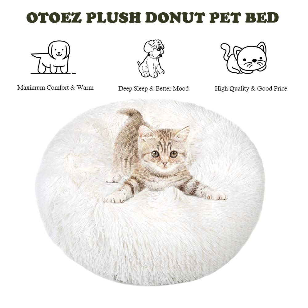 Otoez Round Donut Dog Bed For Small Dogs, Washable Cat Calming Cuddler, Anti-Anxiety Fluffy Plush With Non-Slip Waterproof Botto