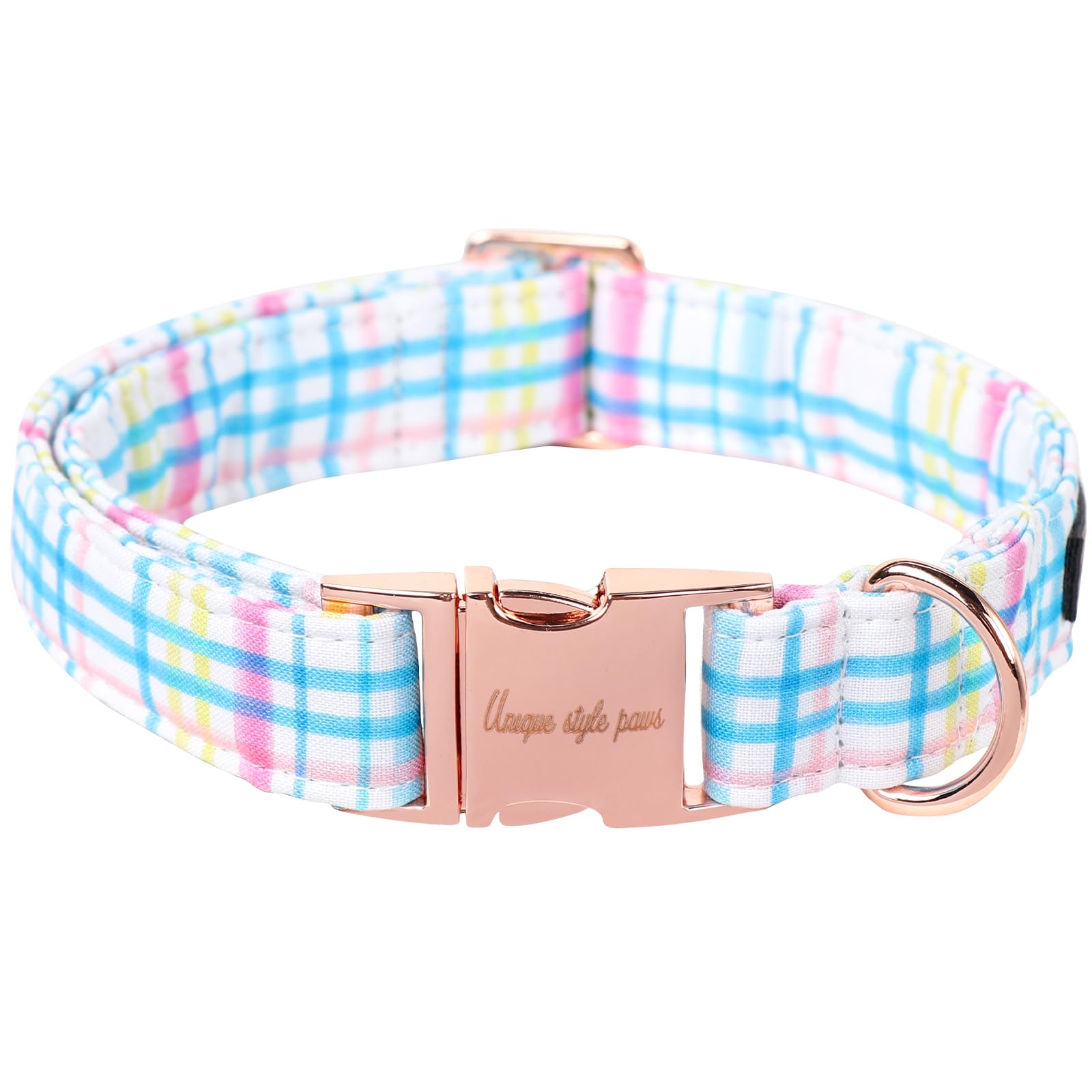 Unique Style Paws Dog Collar Metal Buckle Blue Pink Grid Collar Gift Durable Cute Collar For Small Medium Large Boys Girls Dogs