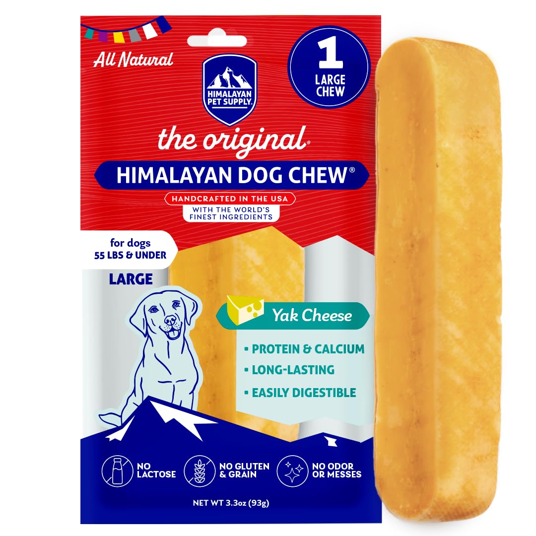 Himalayan Dog Chew Original Yak Cheese Dog Chew, 1 Large Stick, 3.3 Oz, Gluten Free, Healthy Dog Treats, Grain & Lactose Free 100% Natural, Long Lasting Dog Chews For Dogs Under 55 Lbs