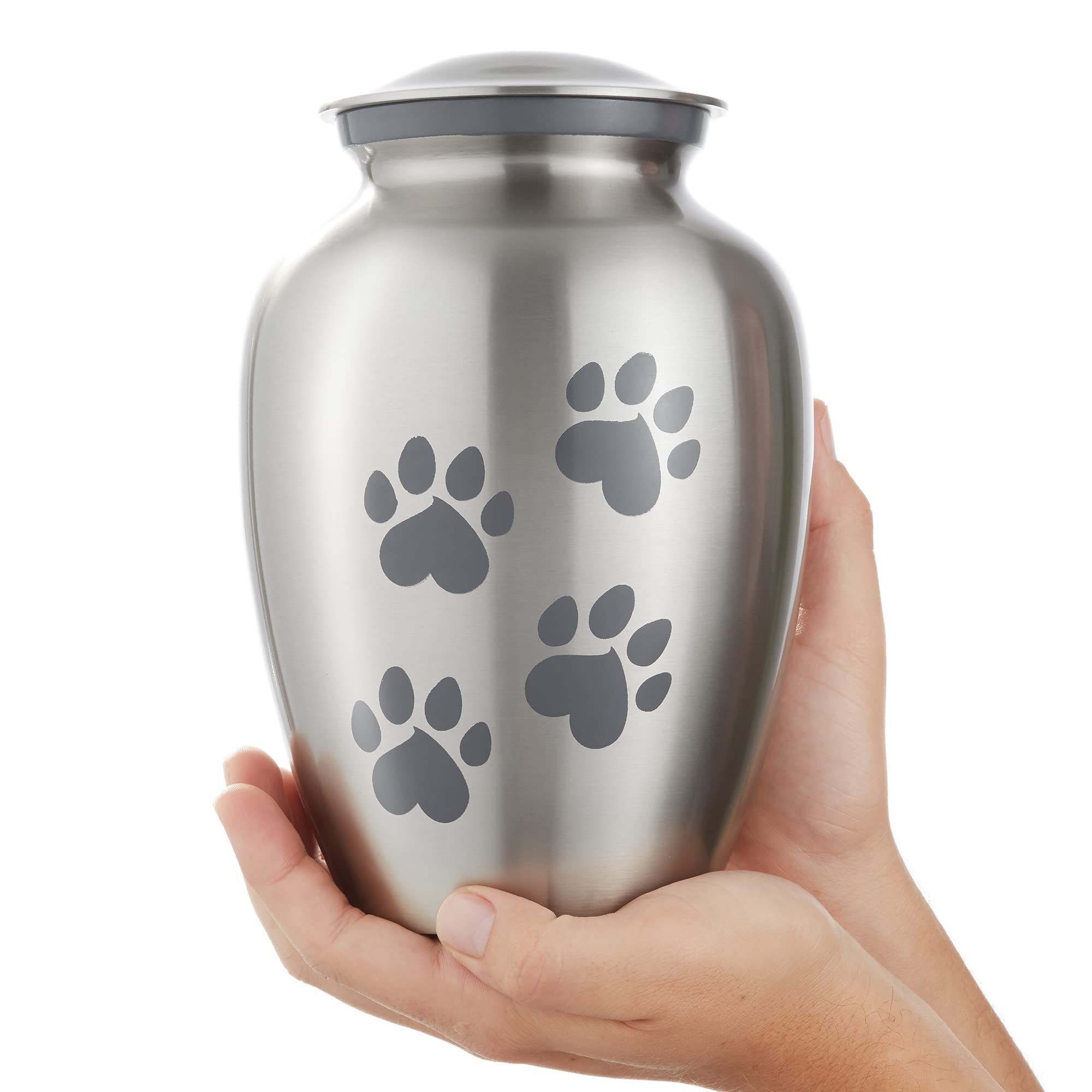 Reminded Pet Cremation Urns for Dog and Cat Ashes, Memorial Paw Print Urn - Large Up to 110 Pounds Silver
