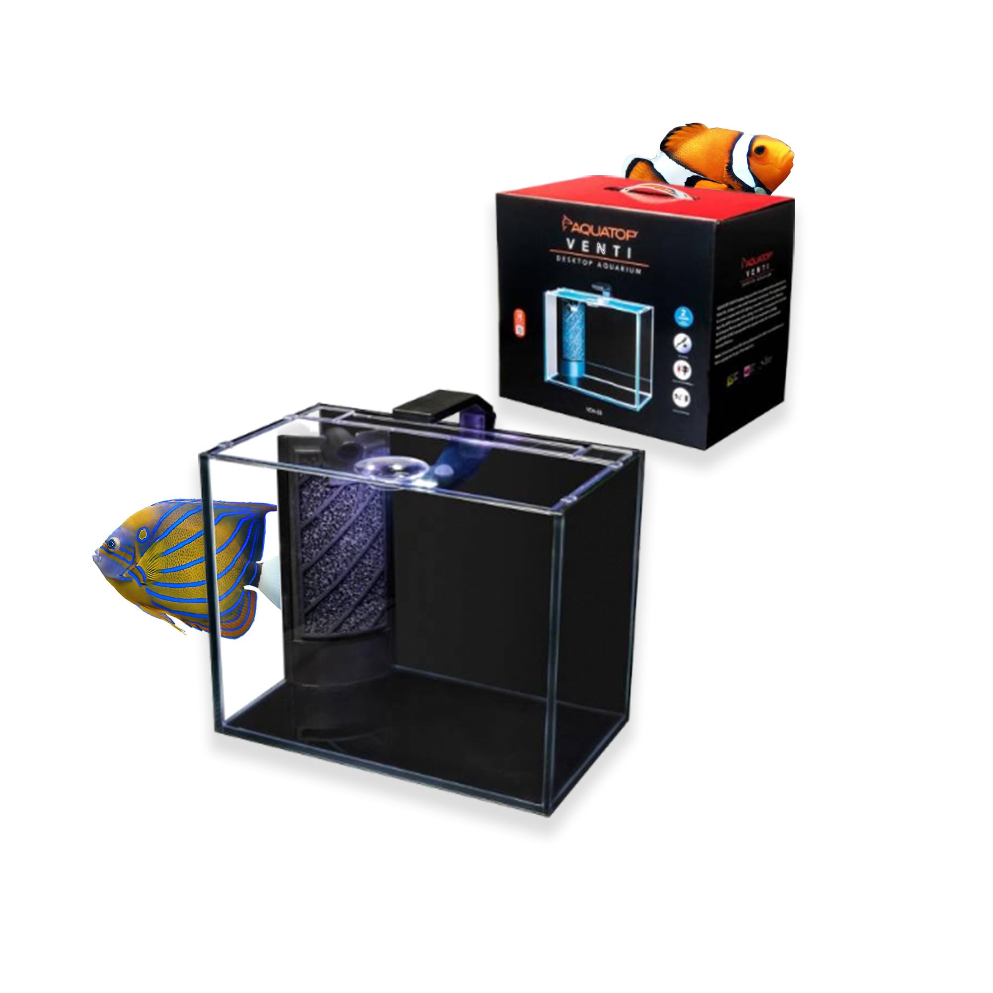Aquatop Venti Professional Showcase Glass Aquarium Kit, 2-Gal – All-In-One Freshwater With Led Light - Breza Air Pump & Replaceable Filter Cartridge