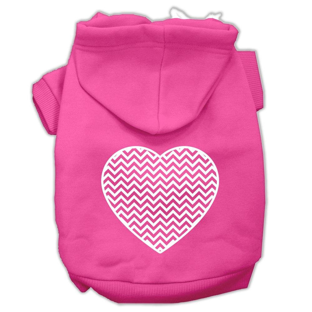 Pet Dog & Cat Hoodie Screen Printed, 'Chevron Heart' Bright Pink Xs (0-3 Lbs.)