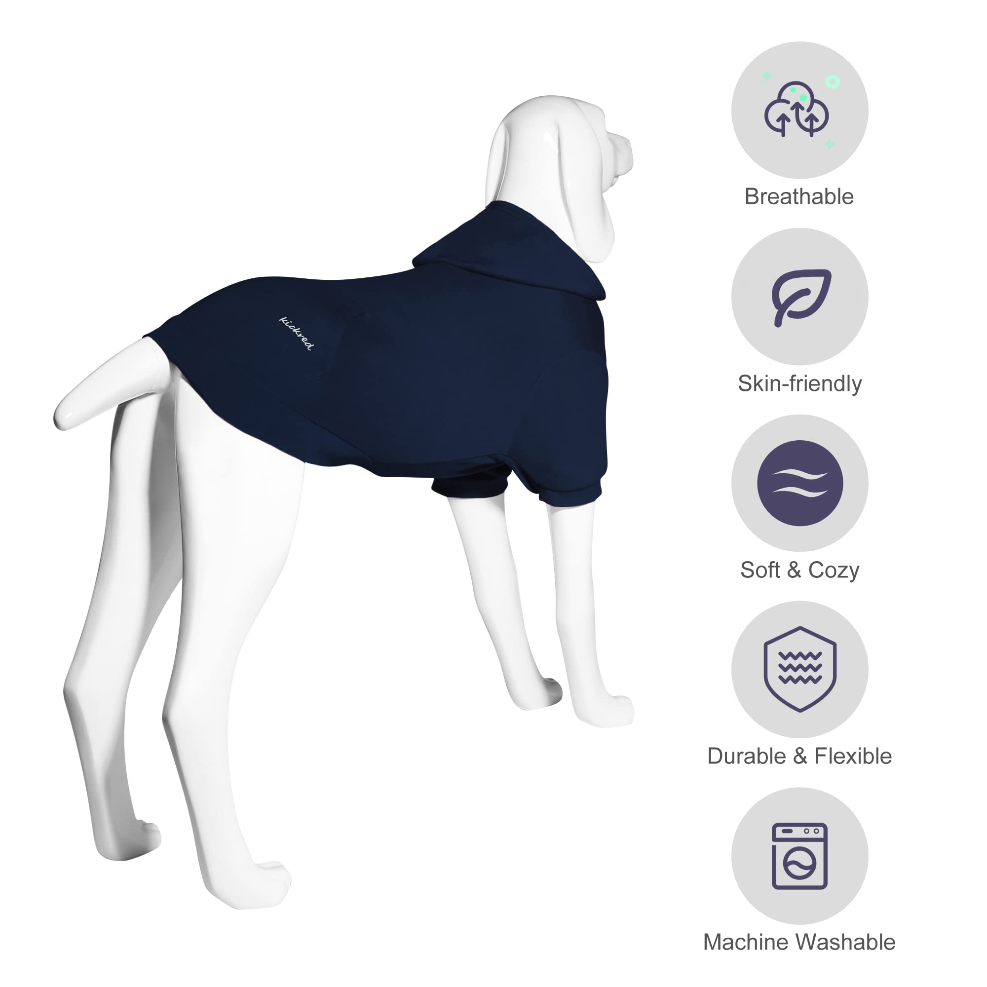 Kickred Basic Dog Hoodie, Soft Premium Quality Dog Hoodie Sweater With Leash Hole And Pocket, Cotton Dog Puppy Sweatshirt Fashio