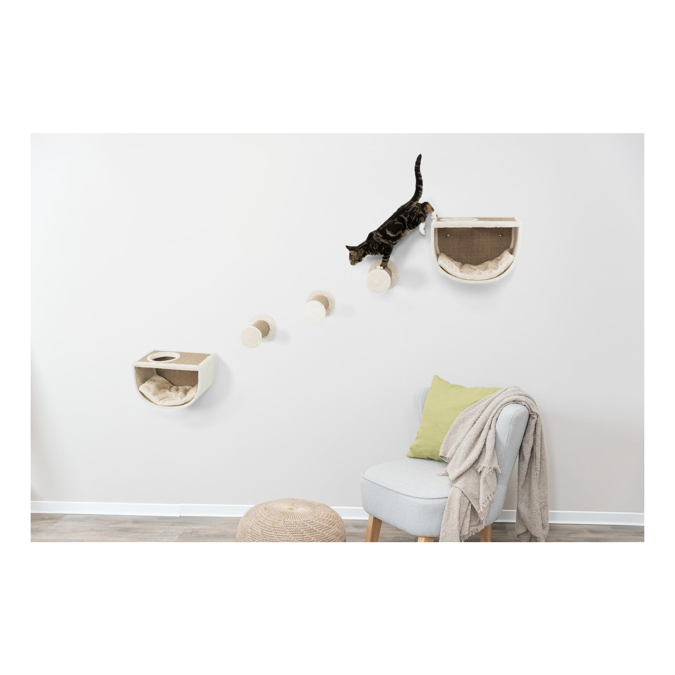 Trixie Eden Wall Mount Cat Tree 5Pc Set, 2 Condos And 3 Perches/Steps, Scratching Post, Brown