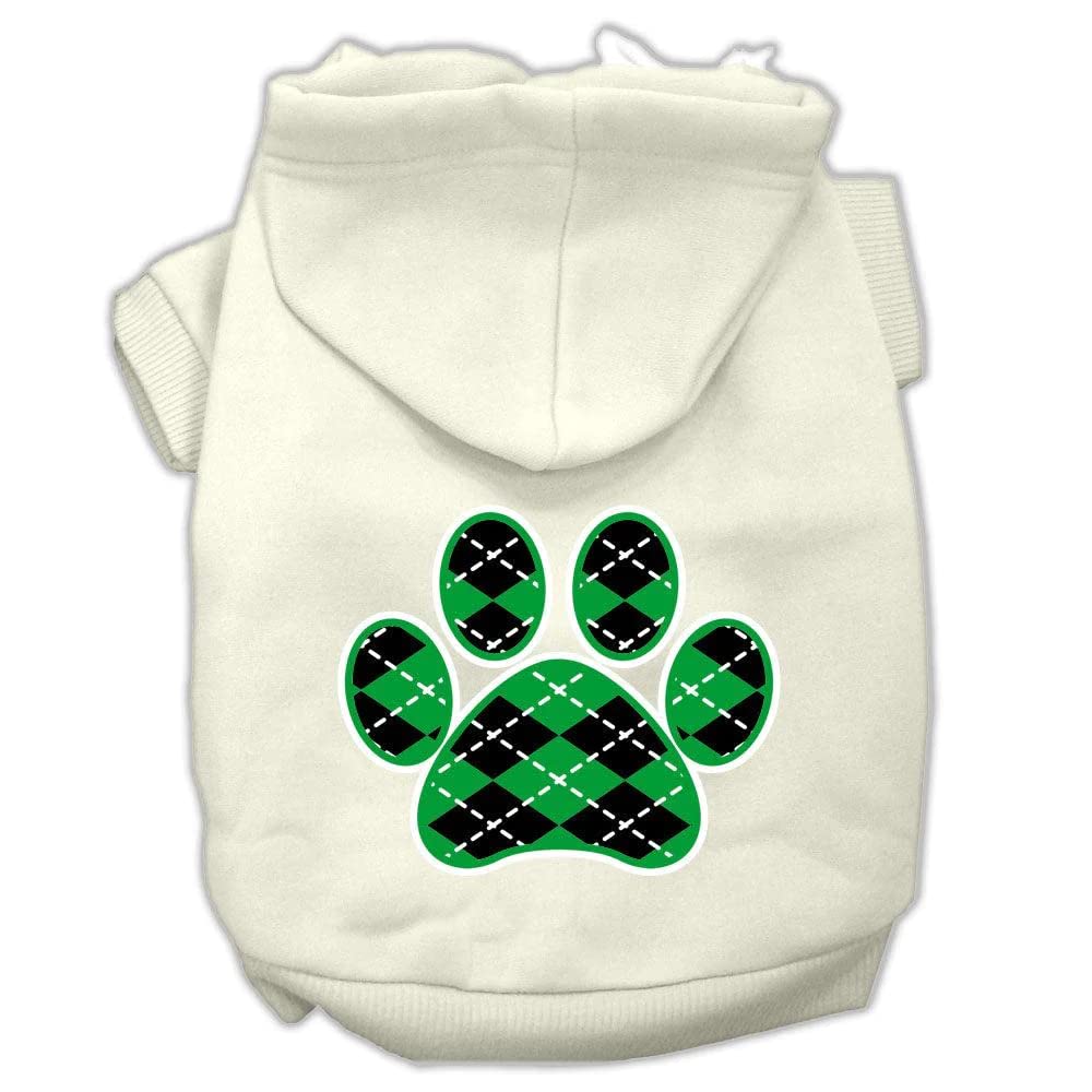 Pet Dog & Cat Hoodie Screen Printed, 'Green Argyle Paw' Baby Blue Xs (0-3 Lbs.)