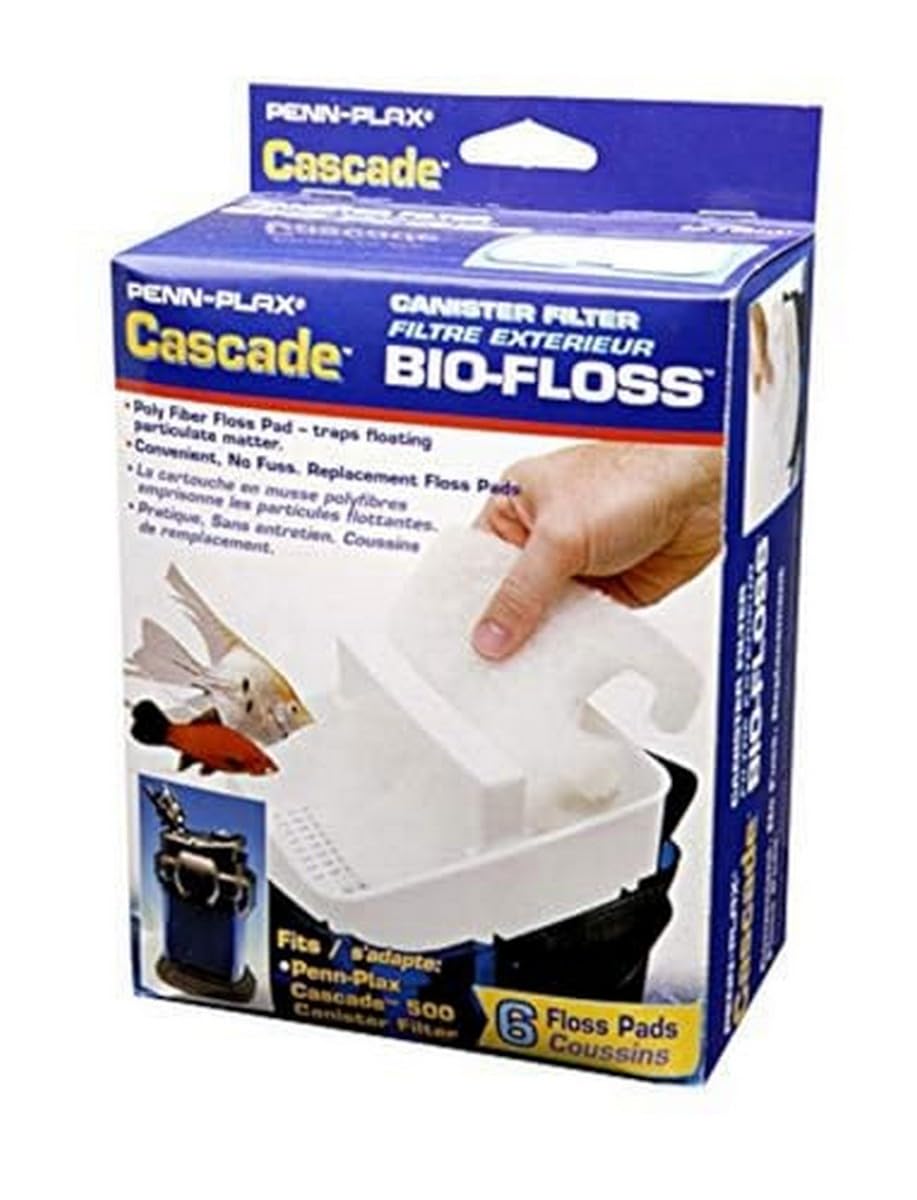 Penn-Plax Cascade Bio-Floss Replacement Poly Fiber Floss Pads for Cascade 500 Canister Aquarium Filters - 6 Pack, White