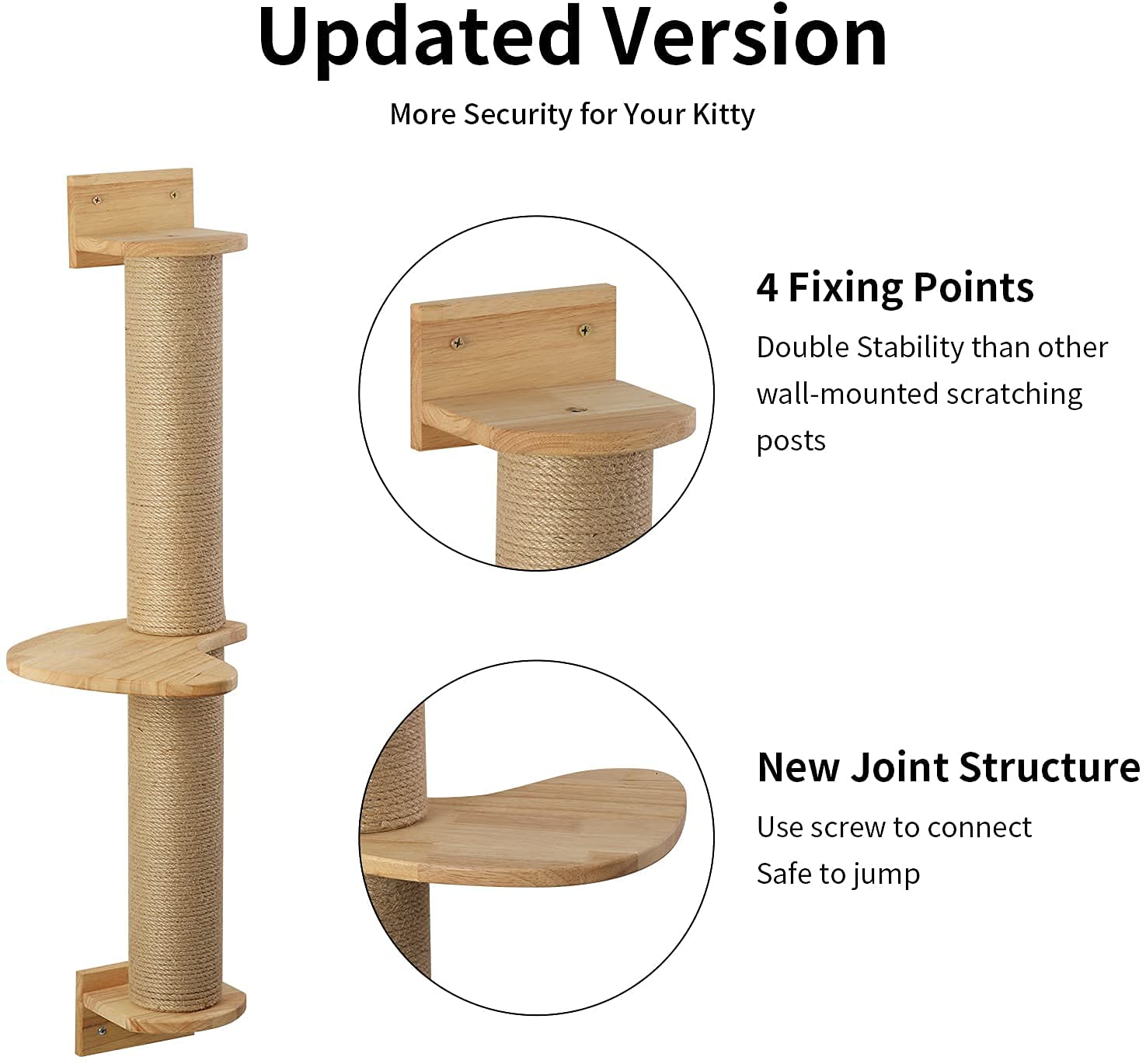 Fukumaru Cat Activity Tree With Scratching Posts, Wall Mounted Jute Scratcher Pine Hammock