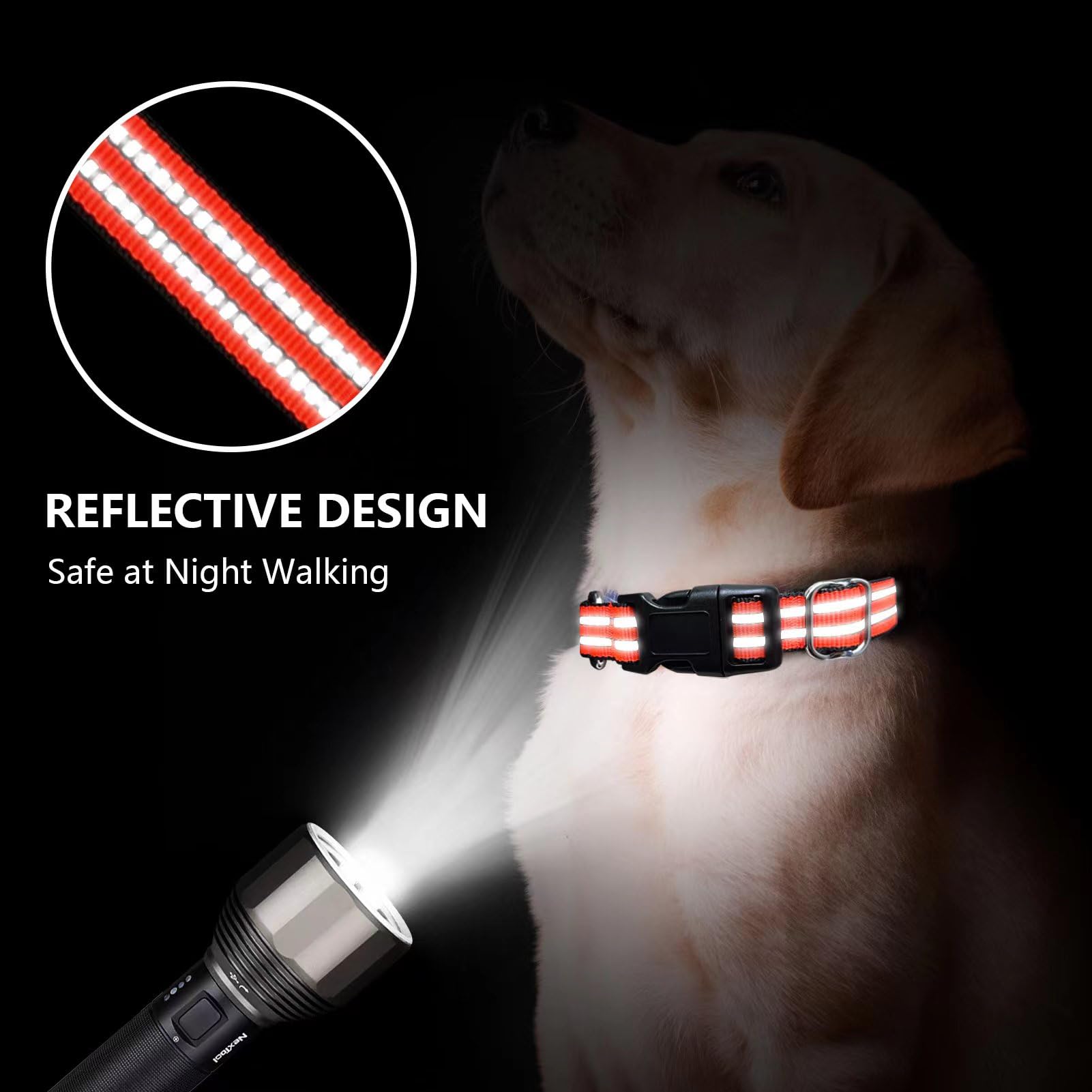 Joyeeiioo Martingale Dog Collar, Adjustable Nylon Reflective Collar With Quick Release Buckle (Bright Orange, Medium)