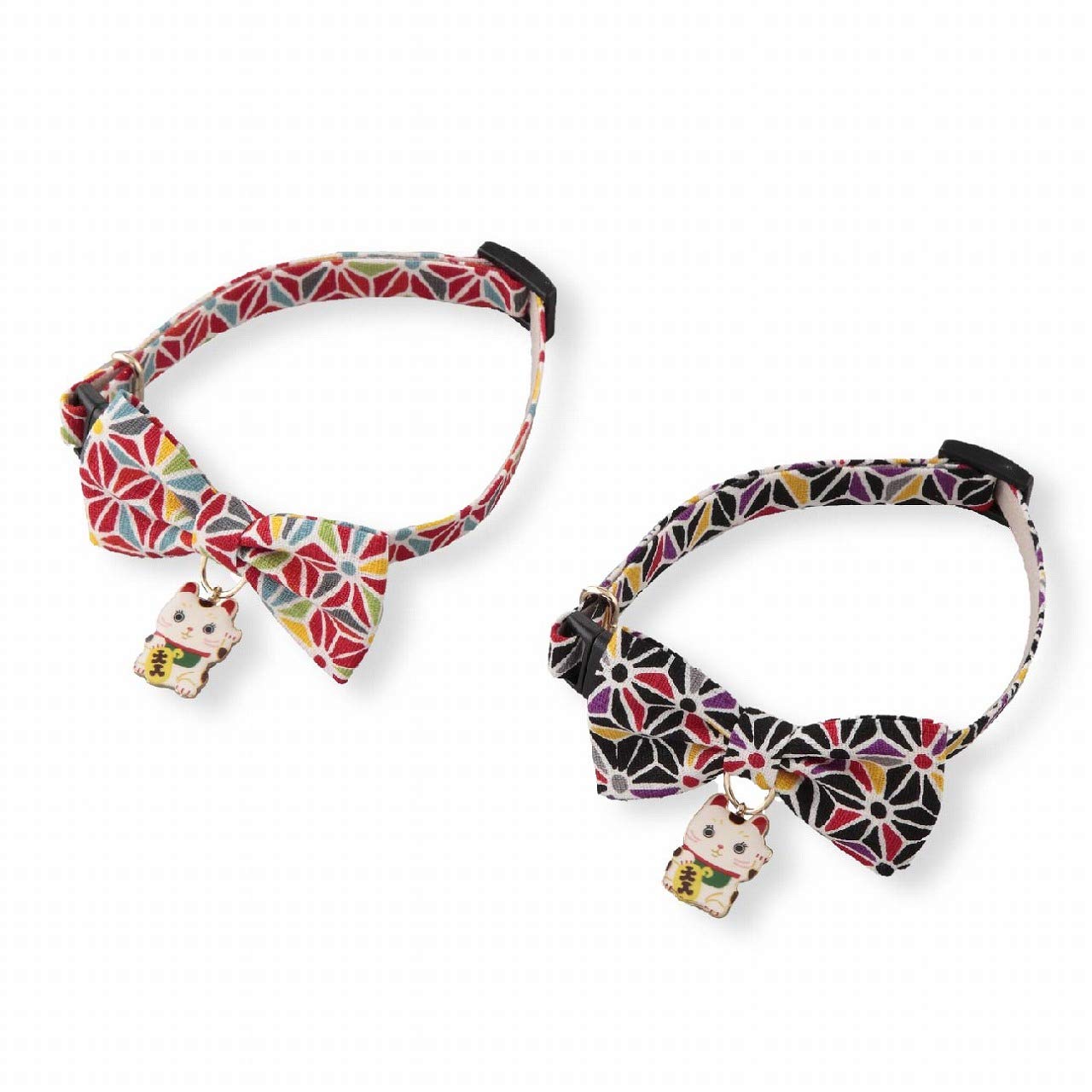 Necoichi Lucky Cat Charm Bow Tie Cat Collar (Black) With Bell Safety Breakaway Soft Lightweight For Cats Kitty Kitten Japanese Stylish Pattern, No.1 Seller In Japan