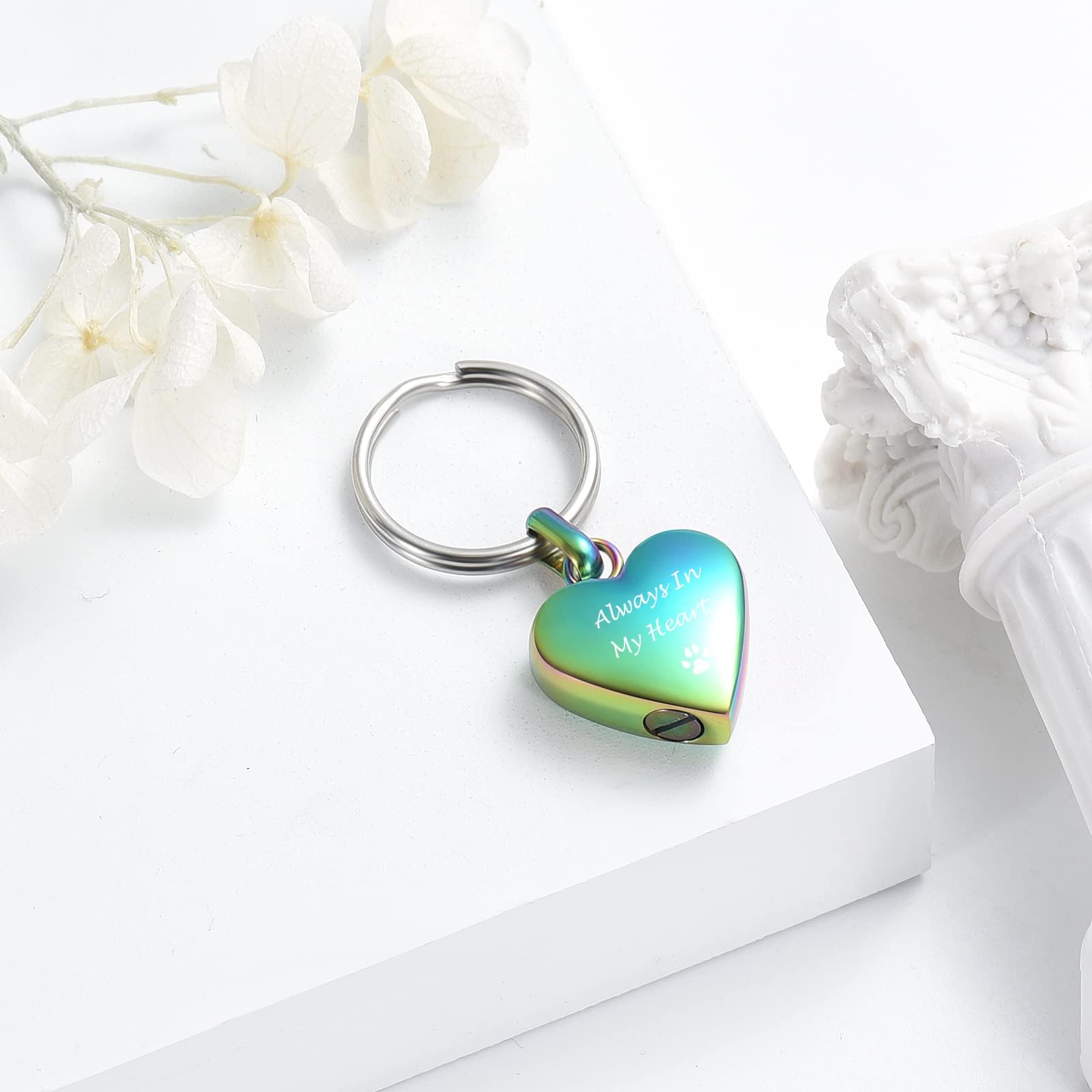 zeqingjw Pet Heart Cremation Jewelry for Ashes for Dog/Cat Paw Memorial Urn Keychain Urn Pendant Memorial Keepsake Jewelry