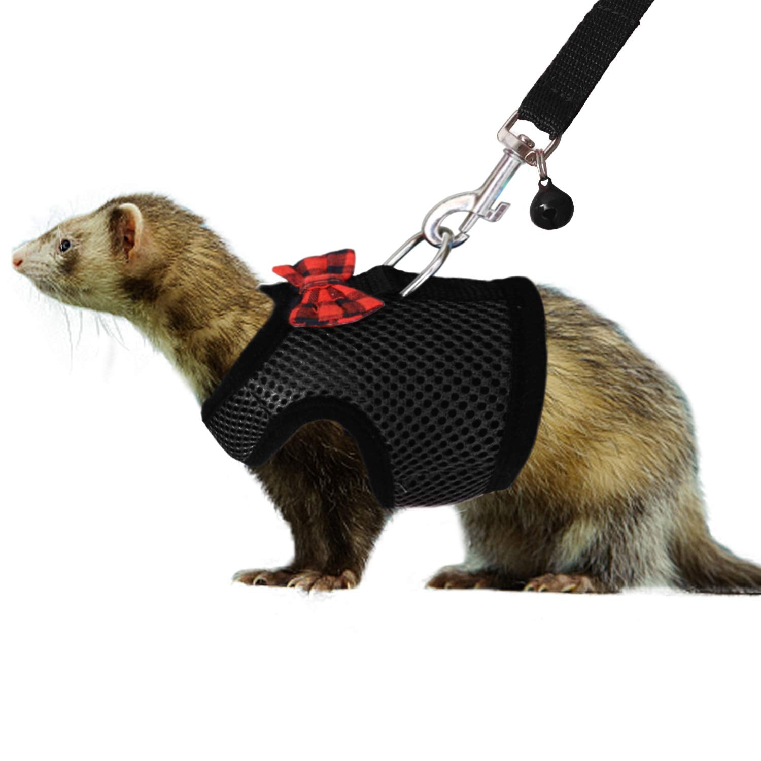 Rypet Animal Harness And Leash - Soft Mesh Pet Harness With Safe Bell, No Pull Comfort Padded Vest For Small Pet Black M
