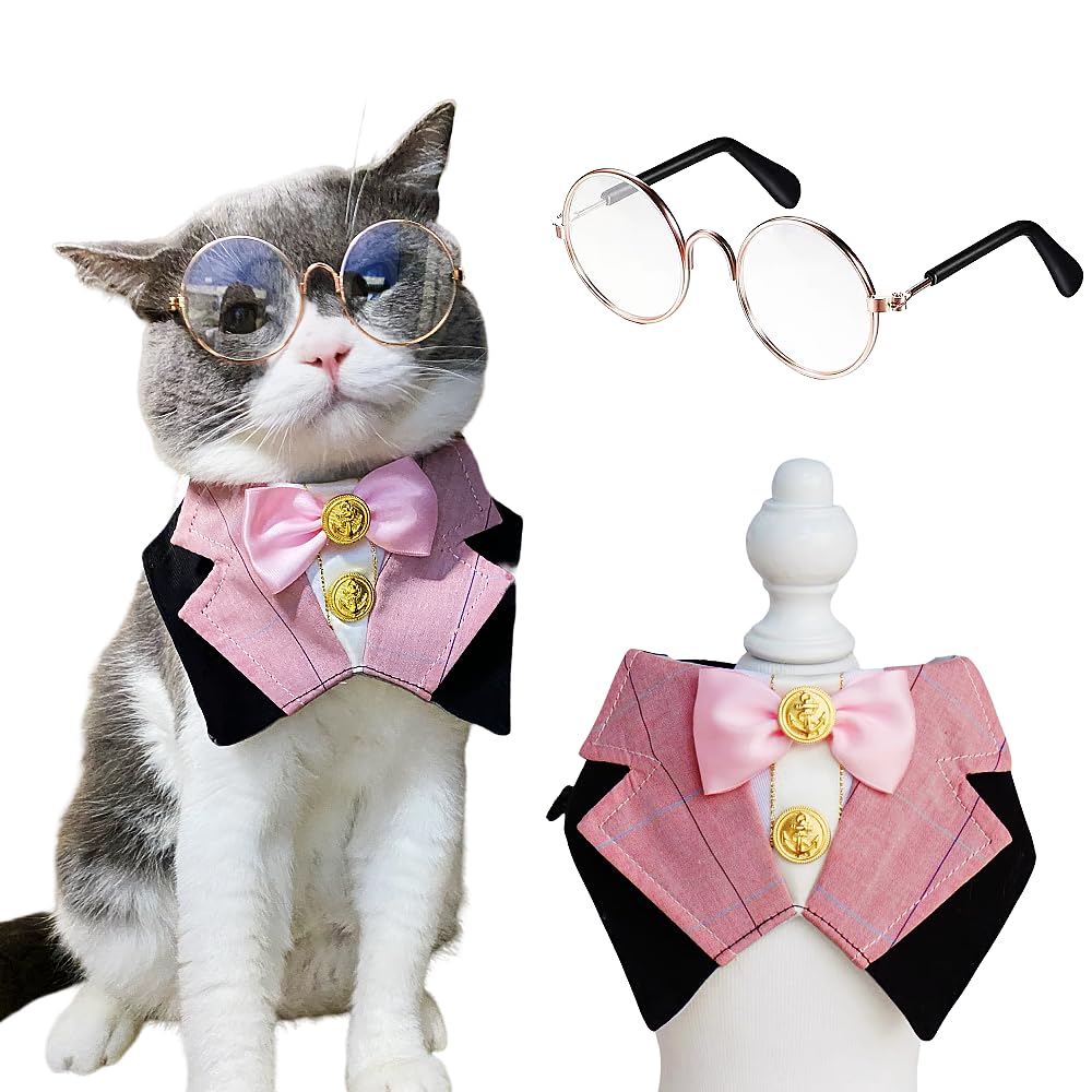 Gallarato Dog & Cat Formal Wedding Bandana Collar With Bow Tie & Sunglasses (Pink)