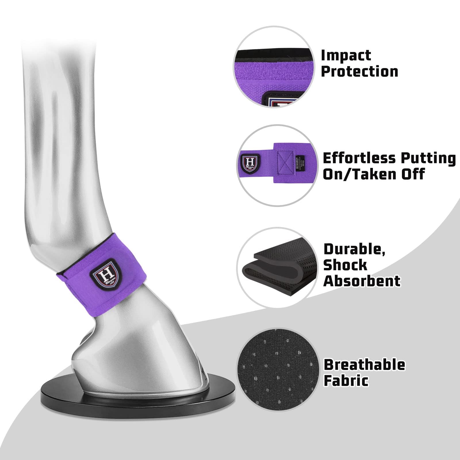 Harrison Howard Durable Shock-Absorbent Breathable Impact Protection Pastern Wraps For Horse Sold In Pairs-Purple