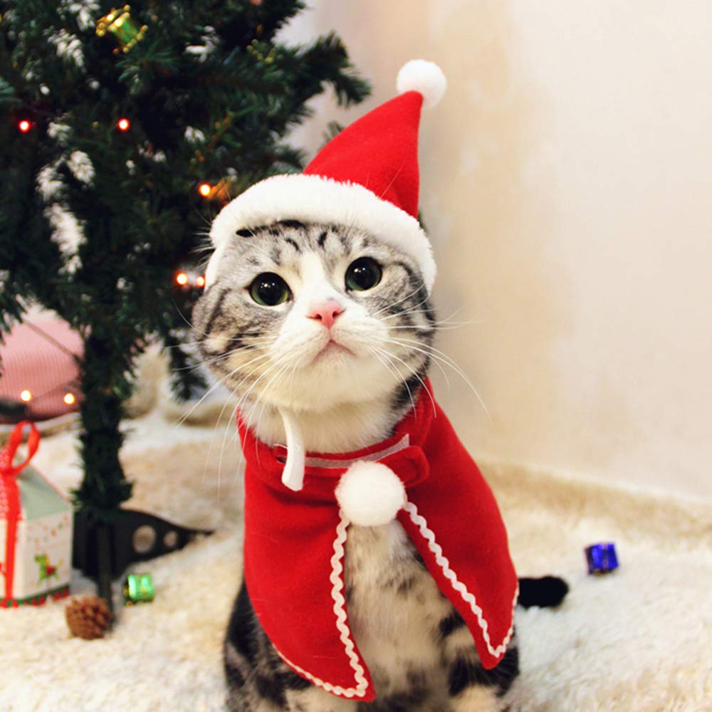 Christmas Cat Plush Santa Hat Cloak Scarf Dog Pet Cosplay Costume Xmas Kitten Puppy Red Caps Collar Manteau Velvet Clothing Clot