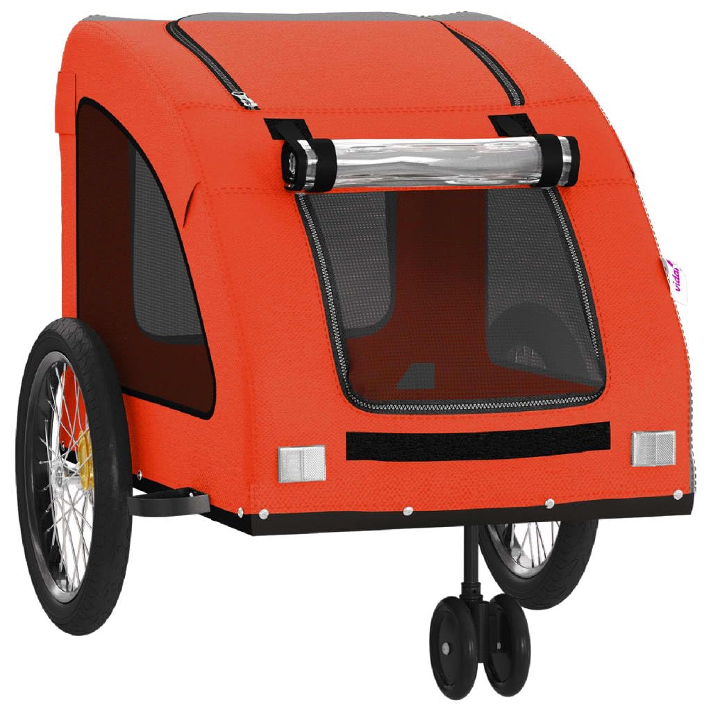 vidaXL Pet Bike Trailer in Orange & Gray - Sturdy Iron Frame, Comfortable Oxford Fabric, Ventilated with PVC Cover, Reflective Safety Features, Multifunctional Use, 53.9&quot; L Cargo Area