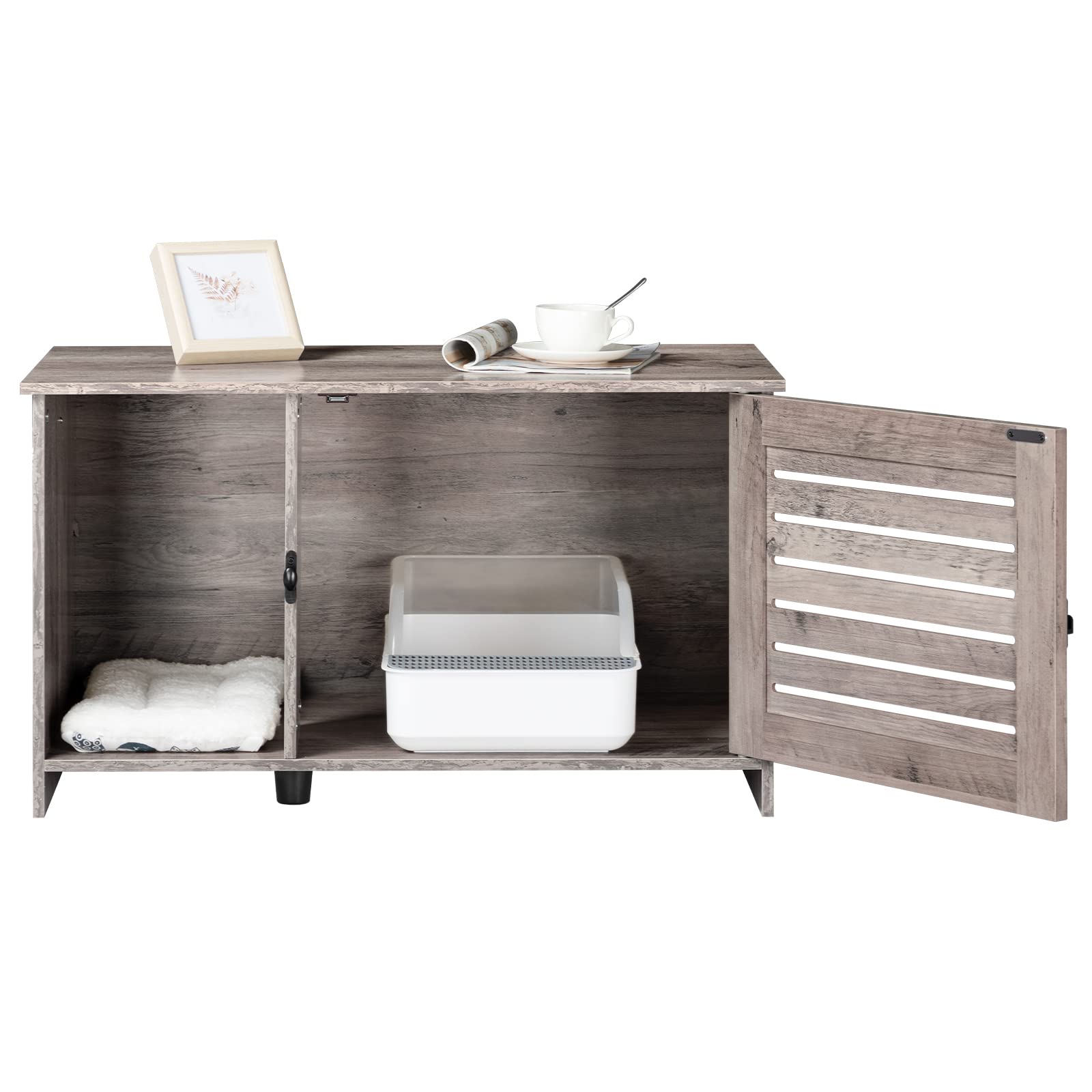 Hoobro Cat Litter Box Enclosure, Hidden Cat Litter Box Furniture With Louvered Door, Spacious Hidden Cat Washroom With Divider,