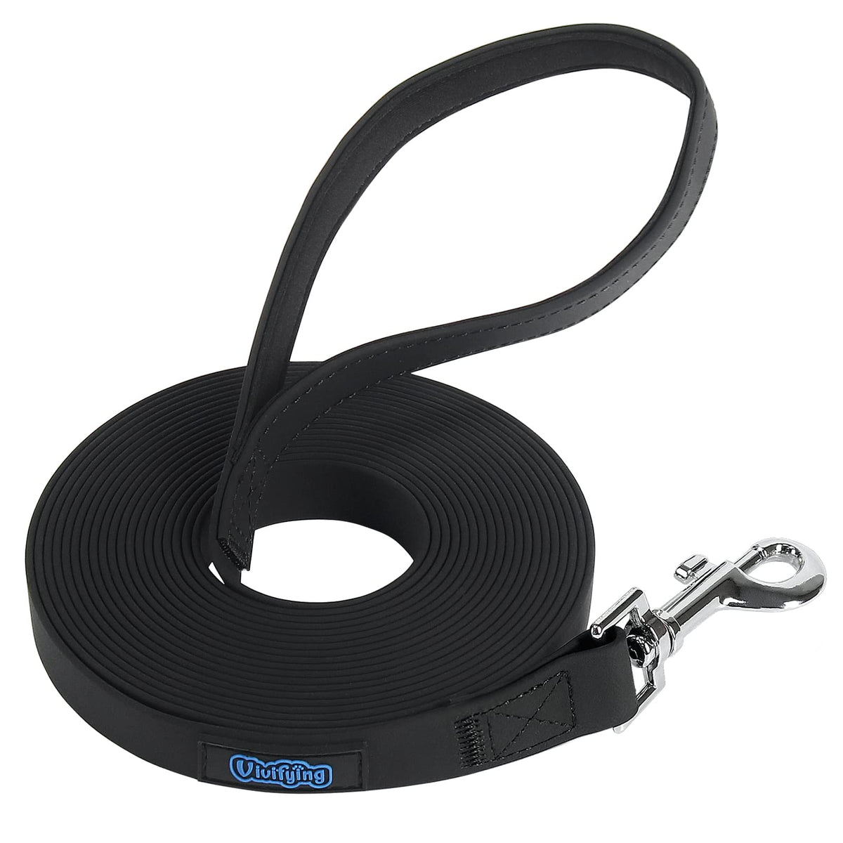 Vivifying Waterproof Dog Leash, 20Ft Dog Training Leash Durable Pvc Coated Webbing Long Leash With Soft Handle For Camping, Backyard Playing, Beach And Lake(Black)