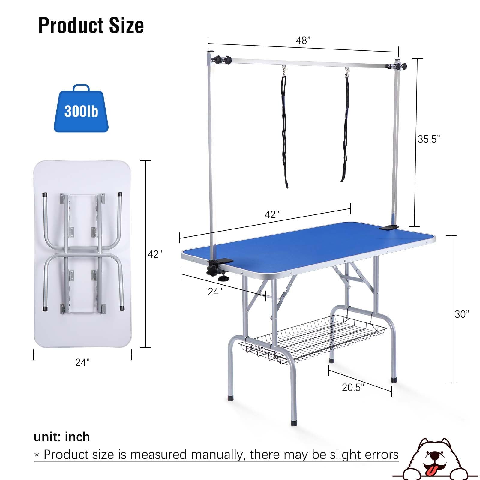 Unovivy 42-Inch Dog/Pet Grooming Table Foldable Height Adjustable, Portable Dog Grooming Table With Arm Noose & Mesh Tray, Maxim