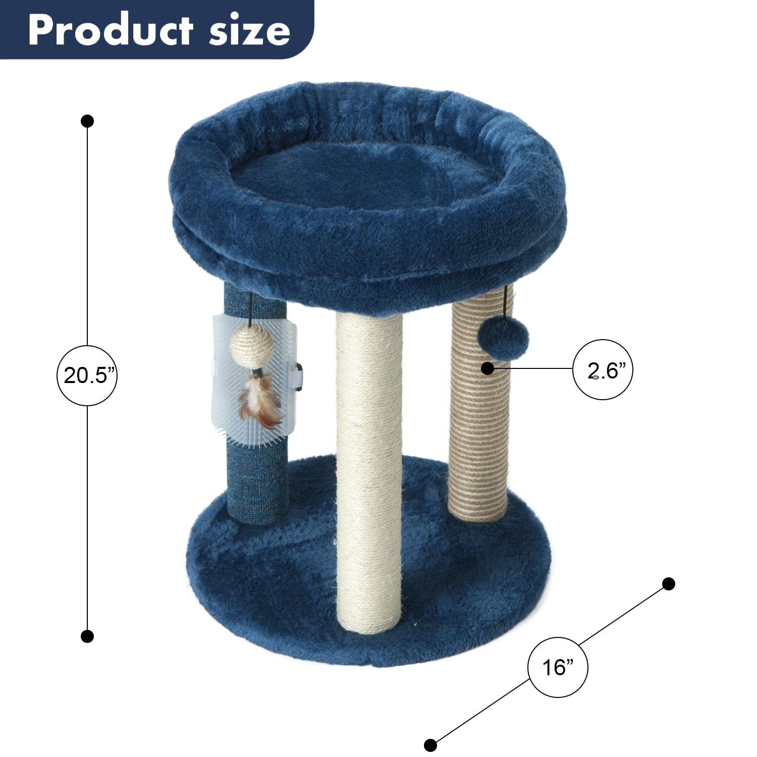 Mecool Cat Scratching Post Tree With Tower Soft Bed.Natural Quality Sisal Carpet Jute Scratch Posts With Three Hanging Ball Toys