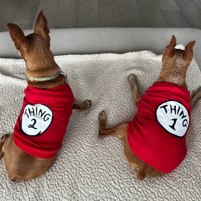 SUEOSU Dog Shirt - Soft Breathable Puppy T-Shirt, X-Small, RED-2, Pop Culture Design (Thing 1 to Thing 9)