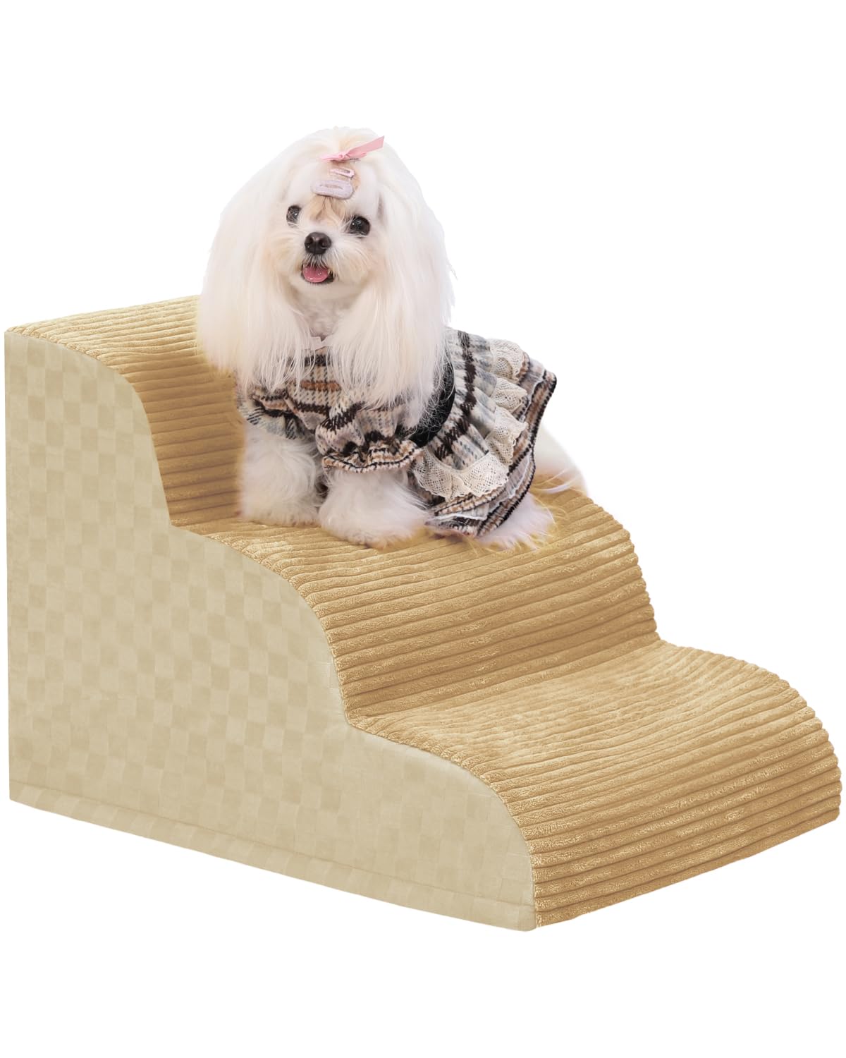 Dog Stairs Curved Ramp for Small Dogs 19.5 H, 4-Step Pet Stairs for Couch Bed with High Density Foam, Dog Slope Stairs with Dura