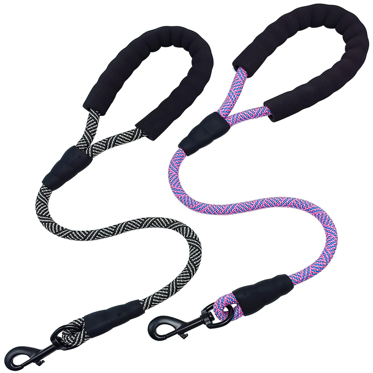 Mycicy 2 Ft Short Dog Leash- Traffic Padded Handle- 2 Pack Nylon Rope Pet Leashes Strong Training Control Lead For Small Medium Large Dogs