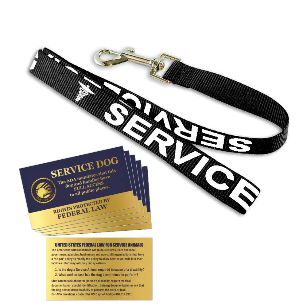 Service Dog Leash - Includes Five Federal Law Handout Cards - Use With Or Without A Service Dog Vest