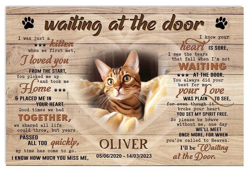 P80816 Personalized Memorial Poster Gifts, Waiting At The Door, Cat Memorial Frames With Pictures, Gift For Cat Lover Mom Dad, N