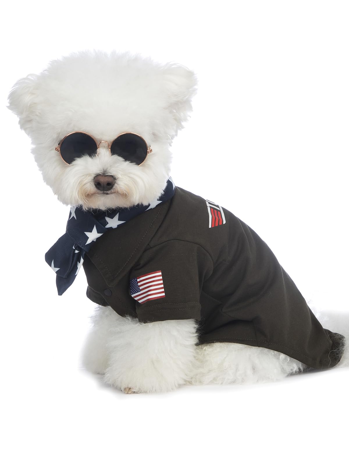 Coomour Pilot Dog Shirts Funny Pet Clothes And Star Scarf Dogs Captain Clothing With Puppy Glasses (L)