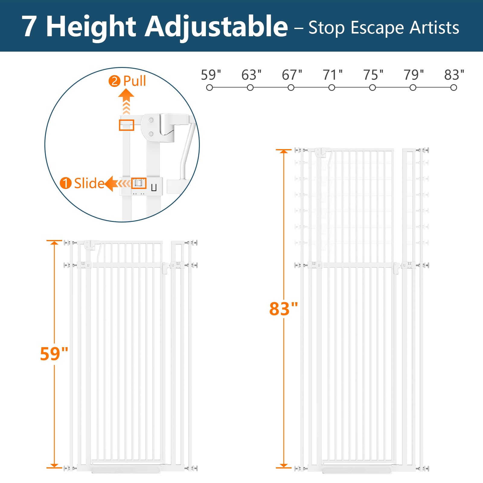 Senneny Extra Tall Cat Gate Height Adjustable from 59   -83   , No Drilling Auto-Close Pet Gate for Stairs and Doorways. Include
