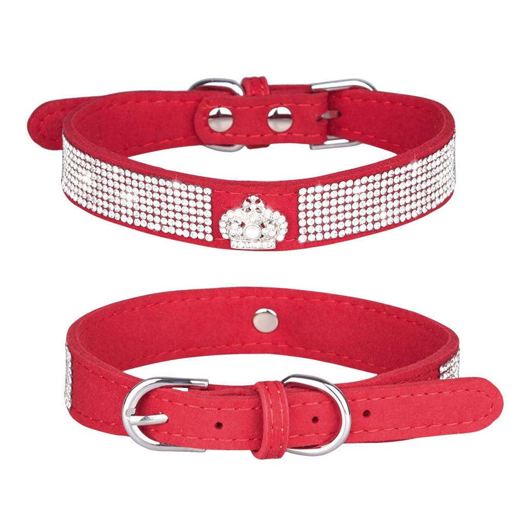 Red Xxs Dog Collar Girl, Small Puppy Collar,Rhinestone Dog Collar Bling Diamond Cat Collar Pretty Jewel Glitter Sparkly Pet Pupp