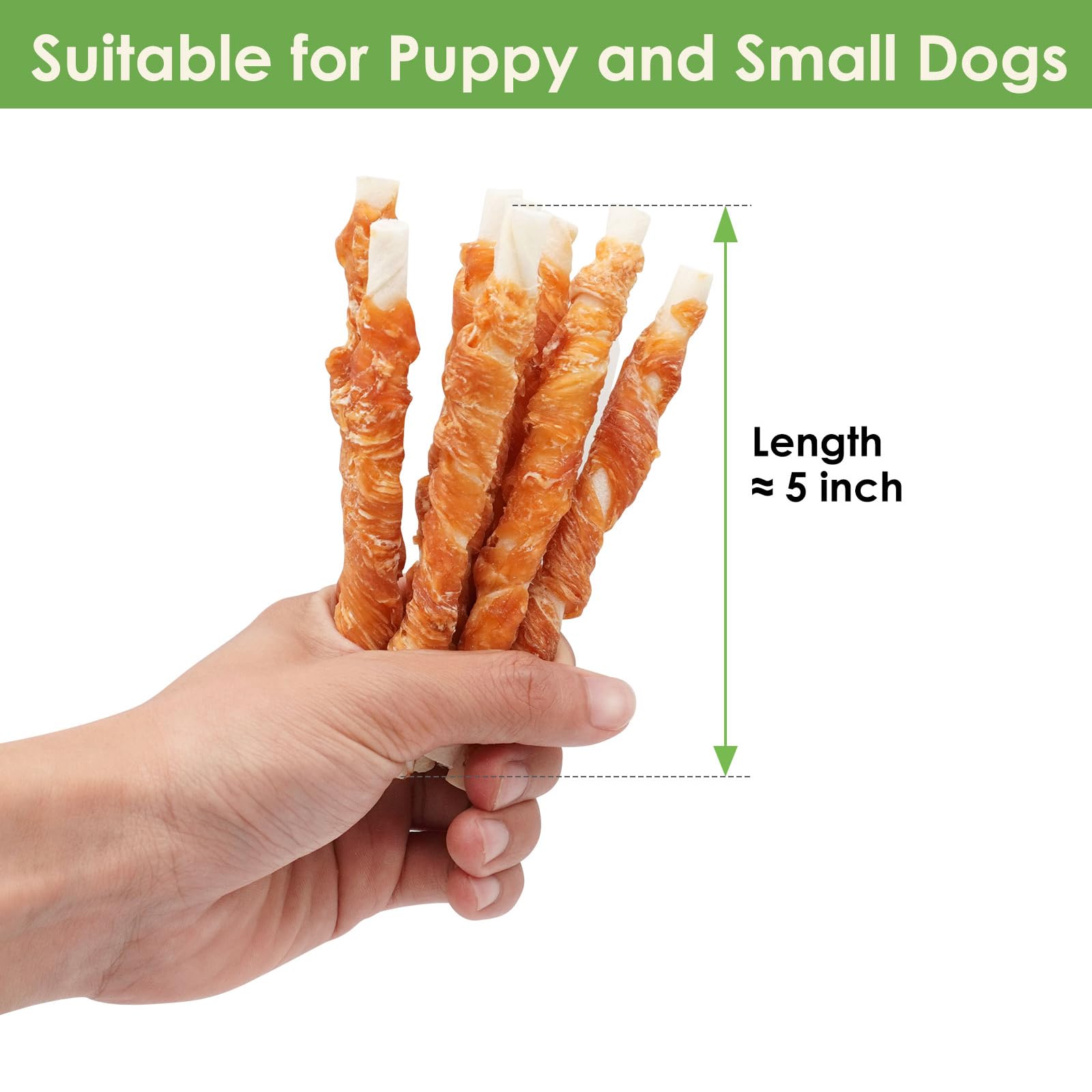 MON2SUN Dog Treats, Rawhide Twist Chicken Hide Sticks, Suitable for Puppy and Small Dogs, 5 Inch (Chicken, Pack of 40)