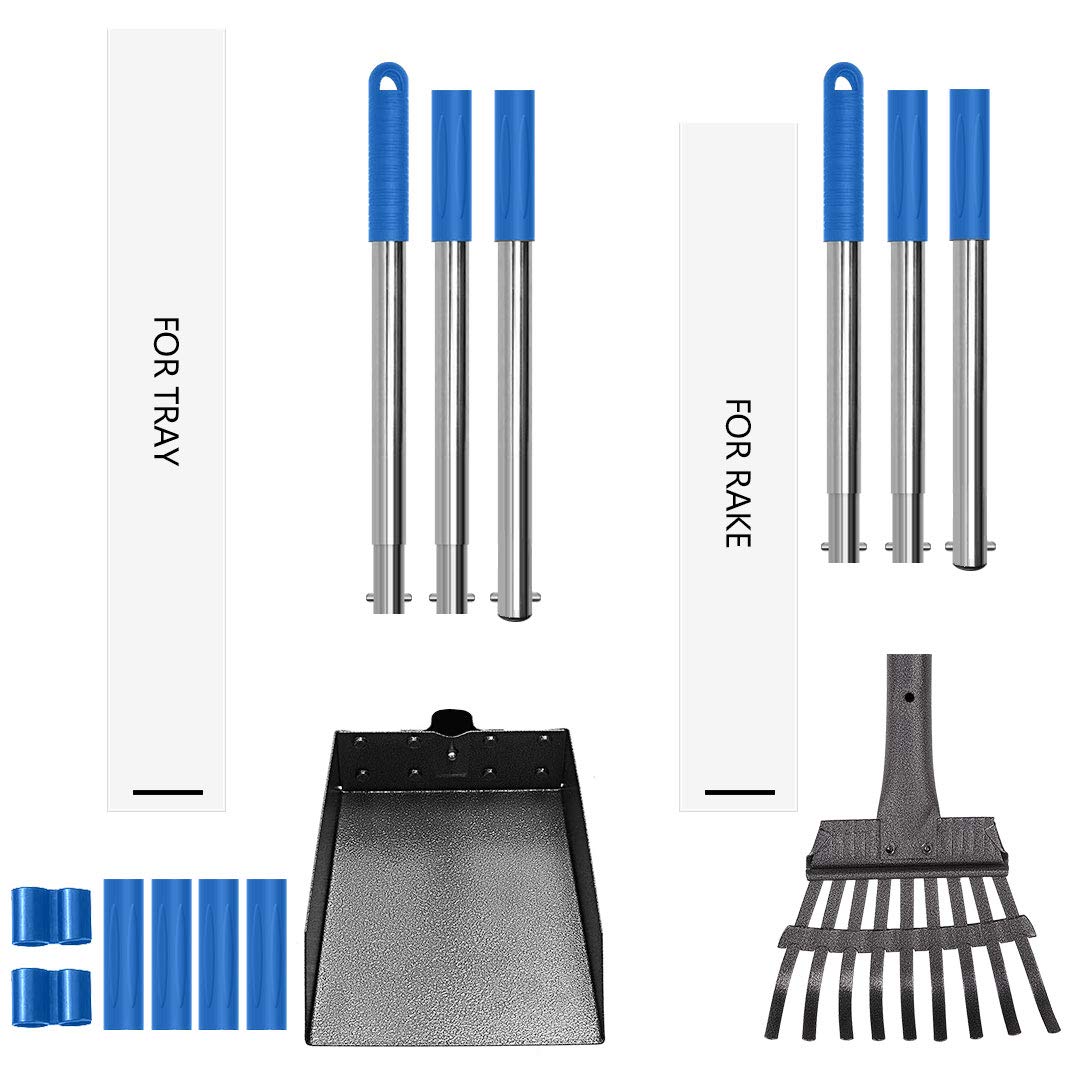 Qimh Upgraded Dog Pooper Scooper Extra Large, Adjustable Long Handle Stainless Metal Pet Poop Tray And Rake Set For Large Medium
