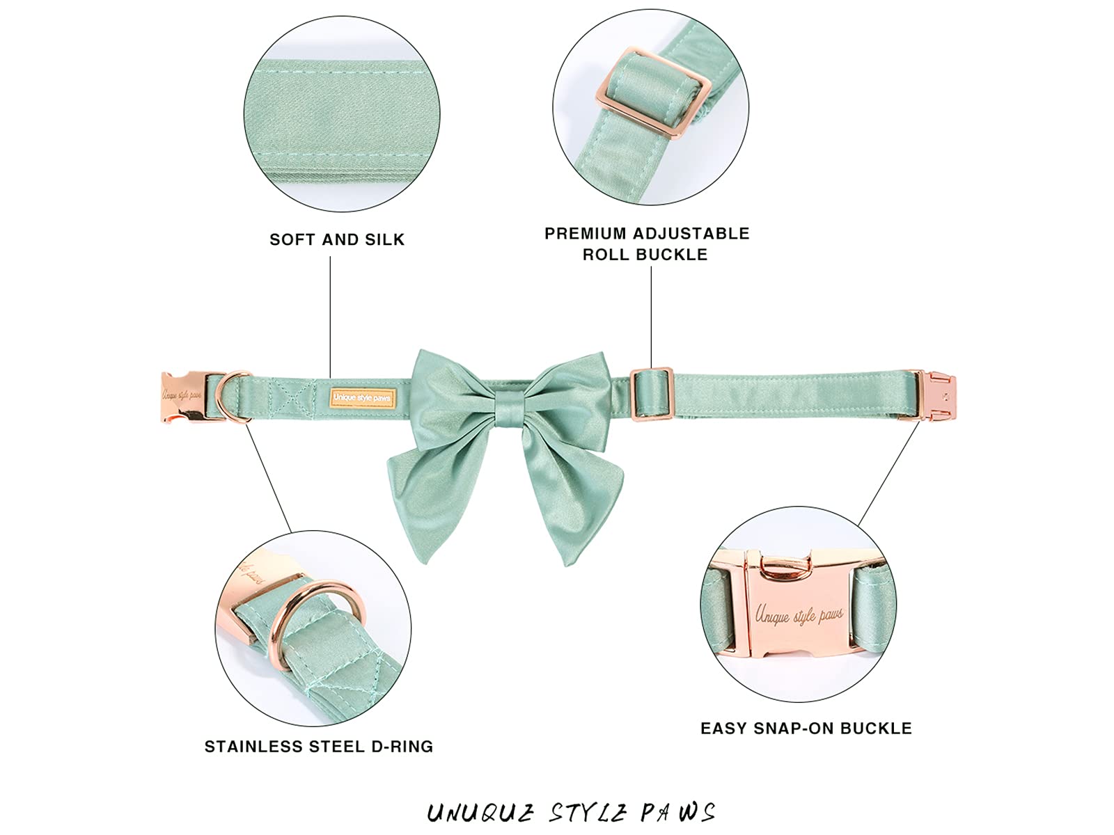 Unique Style Paws Silk Green Color Dog Collar Adjustable Durable Dog Collar With Bow Wedding Bowtie Collar For Medium Dogs