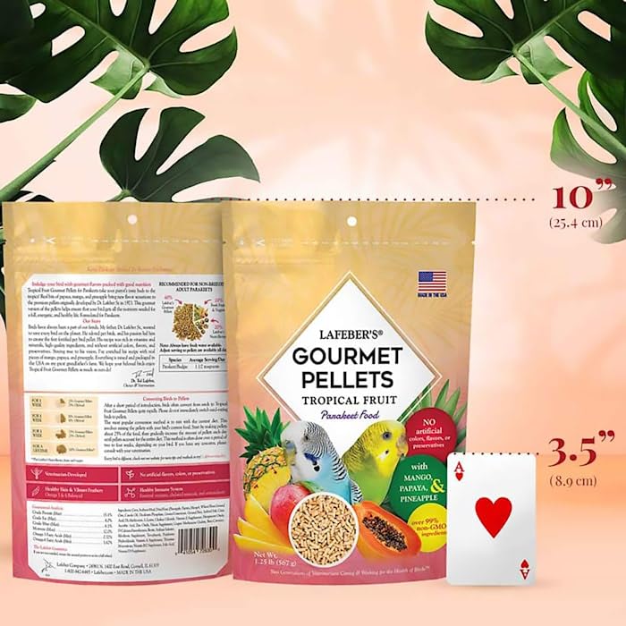 LAFEBERS Tropical Fruit Gourmet Pellets Pet Bird Food, No Added Sugar, Made with Non-GMO and Human-Grade Ingredients, for Parak