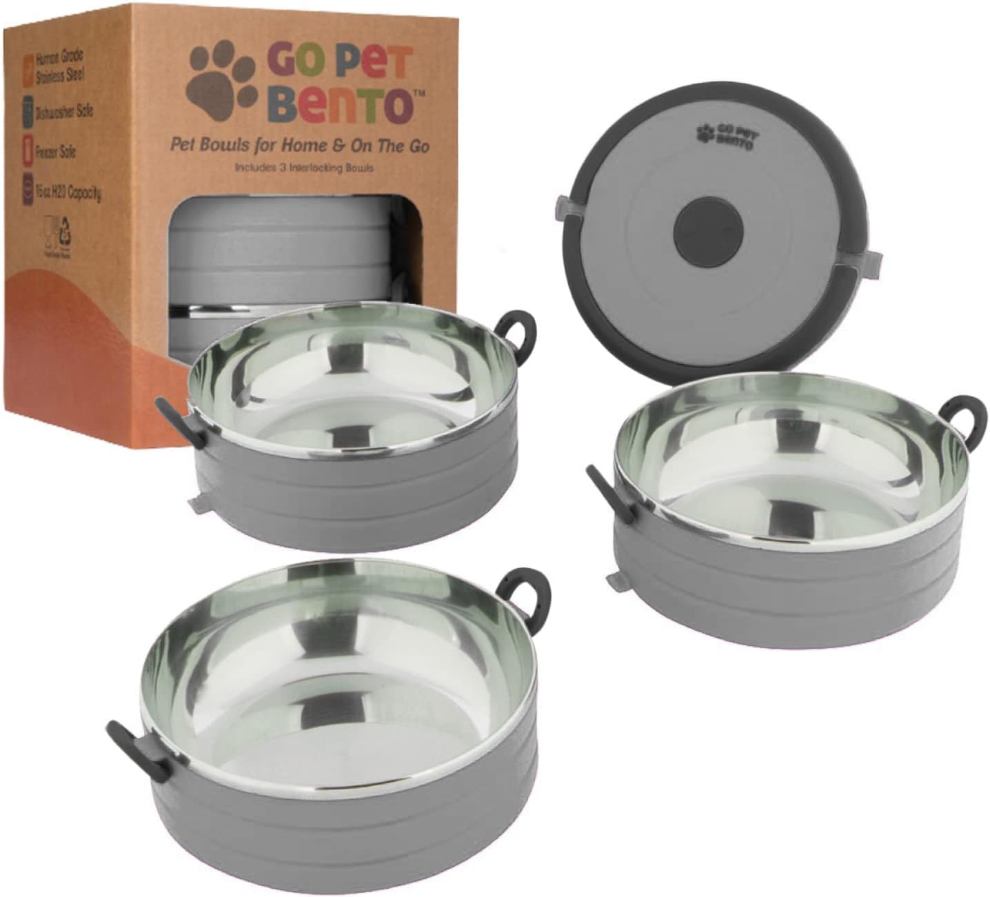 Healthy Human Travel Pet Bento Bowls - Human-Grade Stainless Steel & BPA-Free, Leak-Proof Water & Food Container Set for Dogs & 