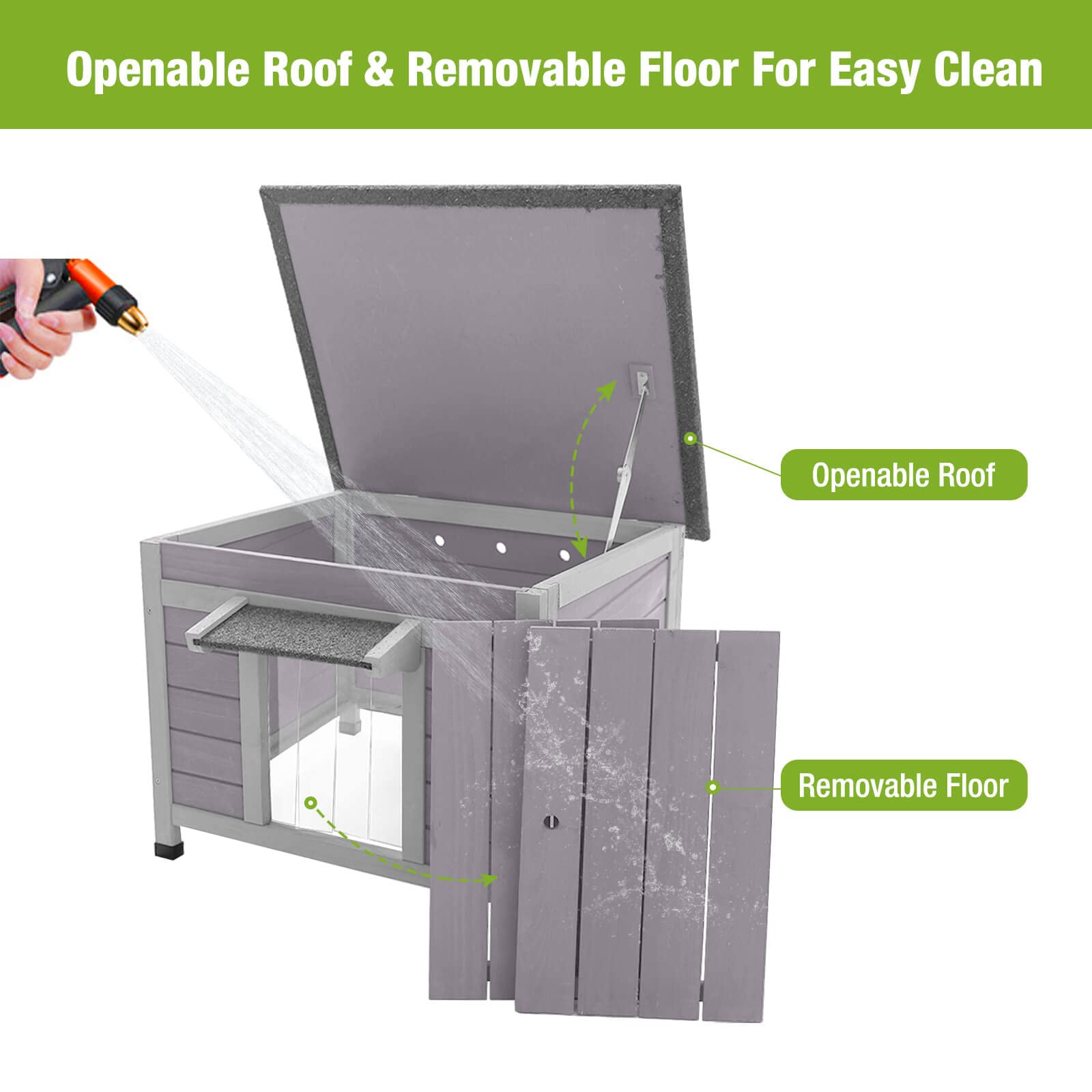 Gutinneen Outdoor Cat House Wooden Rabbit Hutch Outside Feral Cat Shelter Bunny Cage Guinea Pig Habitat Weatherproof