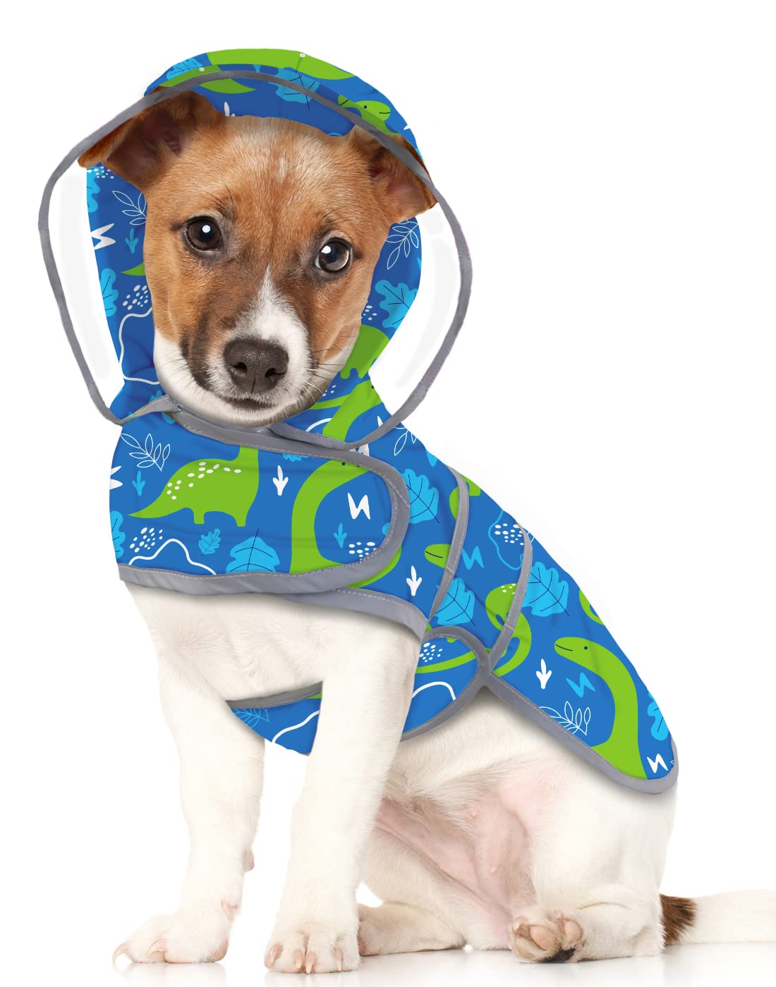 Hde Dog Raincoat With Clear Hood Rain Jacket Poncho For Small Medium Large Dogs Dinosaurs - M
