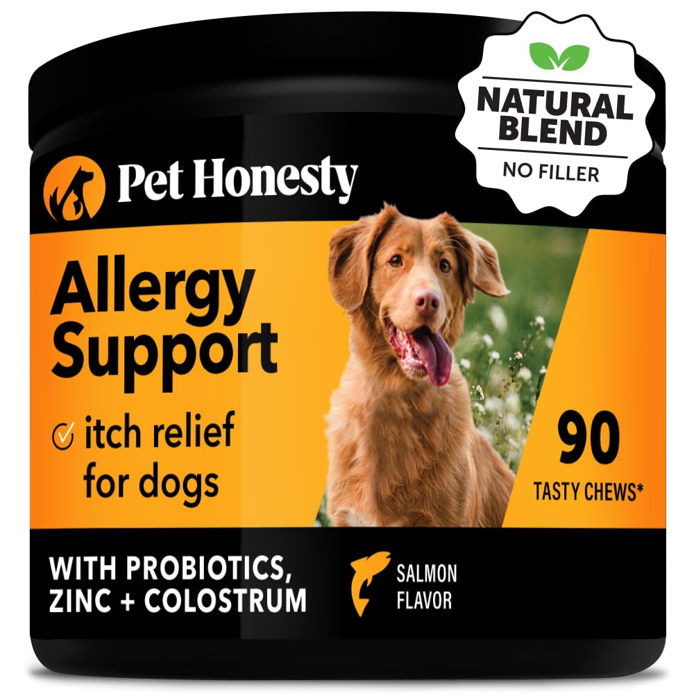 Pet Honesty Allergy Itch Relief For Dogs - Dog Allergy Relief Immunity Supplement - Dog Allergy Chews, Probiotics For Dogs, Seasonal Allergies, Skin And Coat Supplement - Salmon (90Ct)