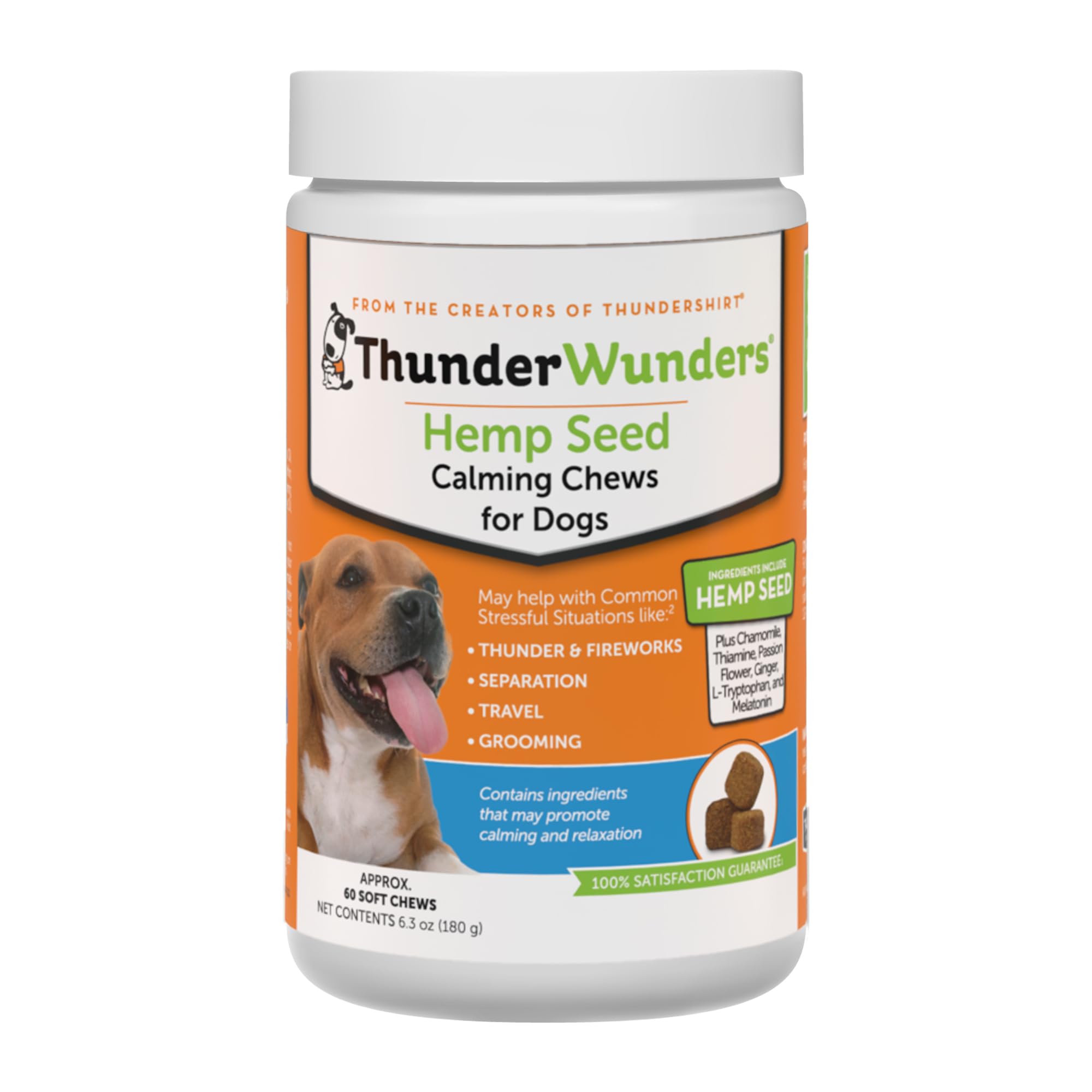 ThunderWunders Hemp Dog Calming Chews | Vet Recommended for Situational Anxiety | Fireworks, Thunderstorms, Travel & More | Made
