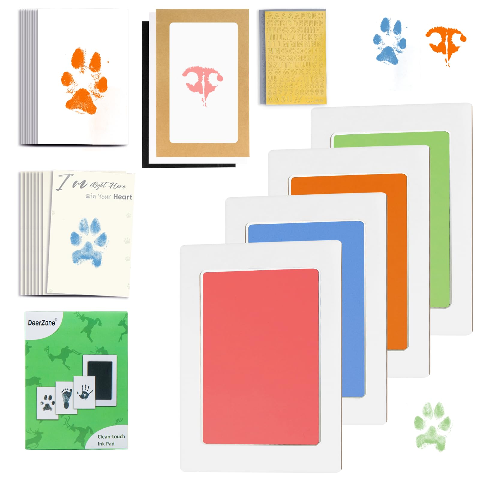 Deerzone Inkless Paw Print Kit,Paw Print Kit Dog Cat Paw Nose Imprint Cards, Clean Touch Ink Pads For Keepsakes