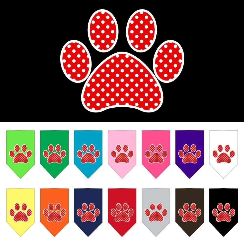 Pet and Dog Bandana Screen Printed, &quot;Red Swiss Dot Paw&quot; Bright Pink Large