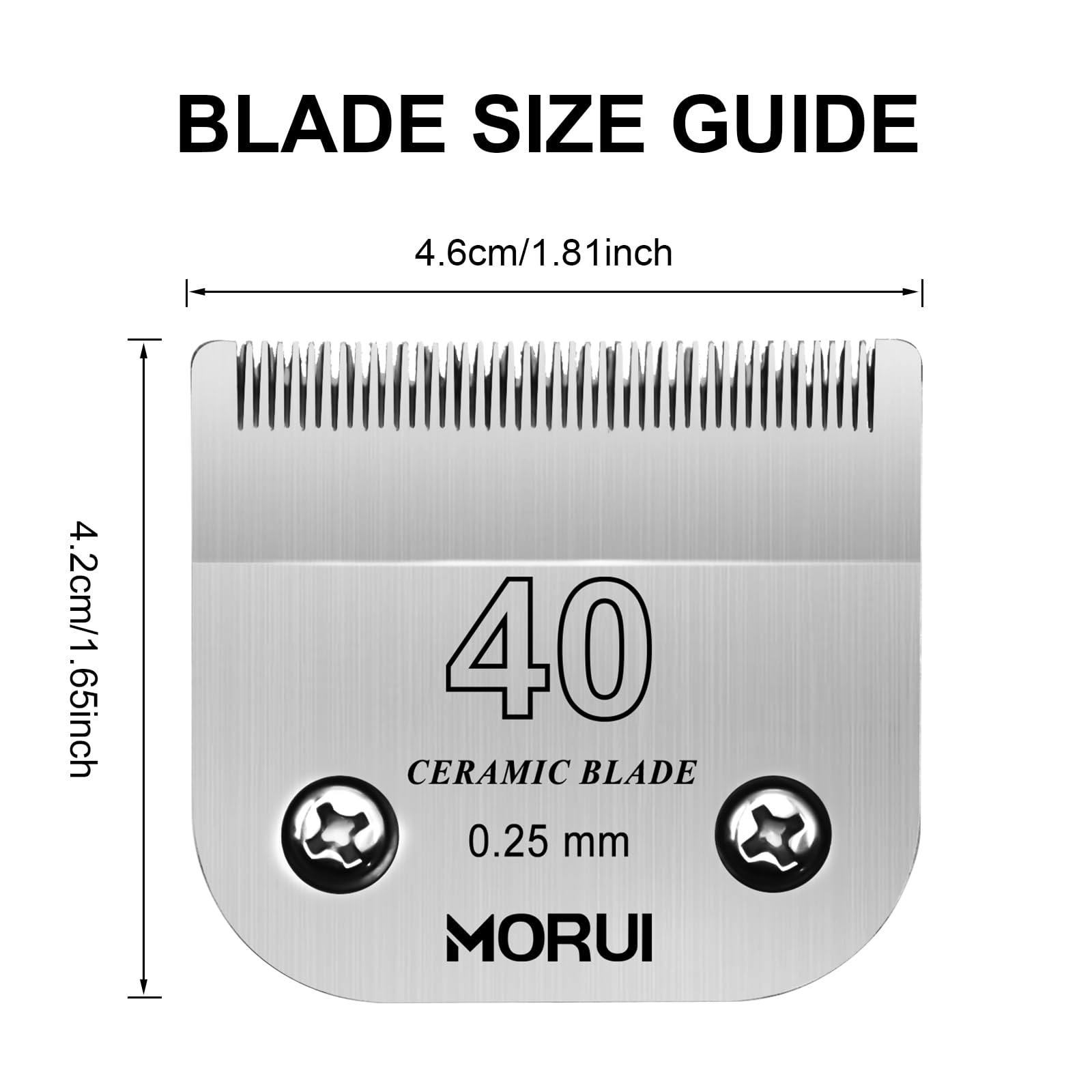 Morui 40 Cut Length 1/100''(0.25Mm) Detachable Ceramic Pet Dog Clipper Blades Compatible With Most Andis,Oster A5 Wahl Km Series