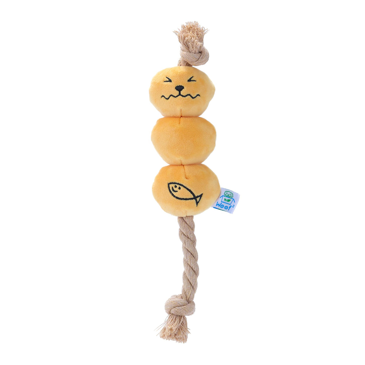 Woof Curry Fishball Soft Plush Squeaky Dog Pull Toy - Durable, Iconic, Cute & Fun Rope Toy For Interactive Bonding Time, Sliding