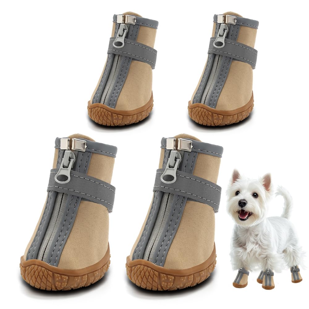 Dog Shoes For Small Dogs, Waterproof Dog Boots Paw Protector For Hot Pavement Winter Snow, Dog Booties With Reflective Strips Ru