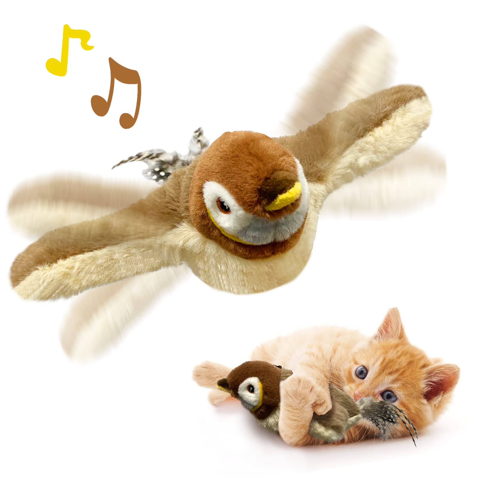 Kreizygo Cat Toys, Flapping Wings Sparrow Catnip Toys, Vivid Chirping, Simulation Bird Interactive Cat Toy For Kitten Kitty Exercise, Fluffy Plush Dog Toys, Touch Activated, Rechargeable